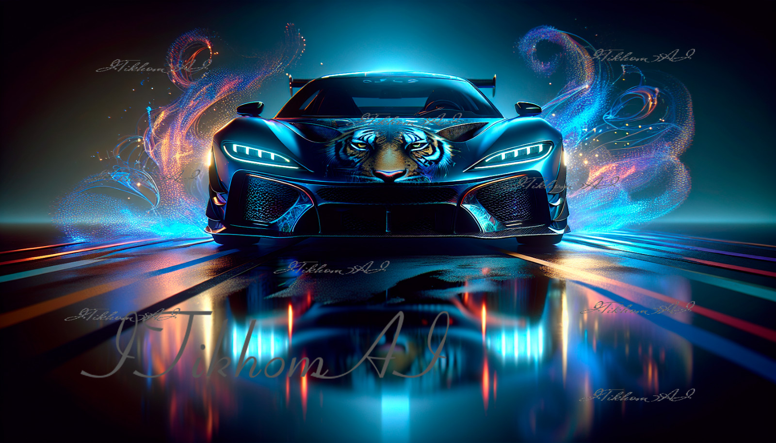 Digital Art Image Race Car Tiger Color Abstraction Wallpaper Background Desktop