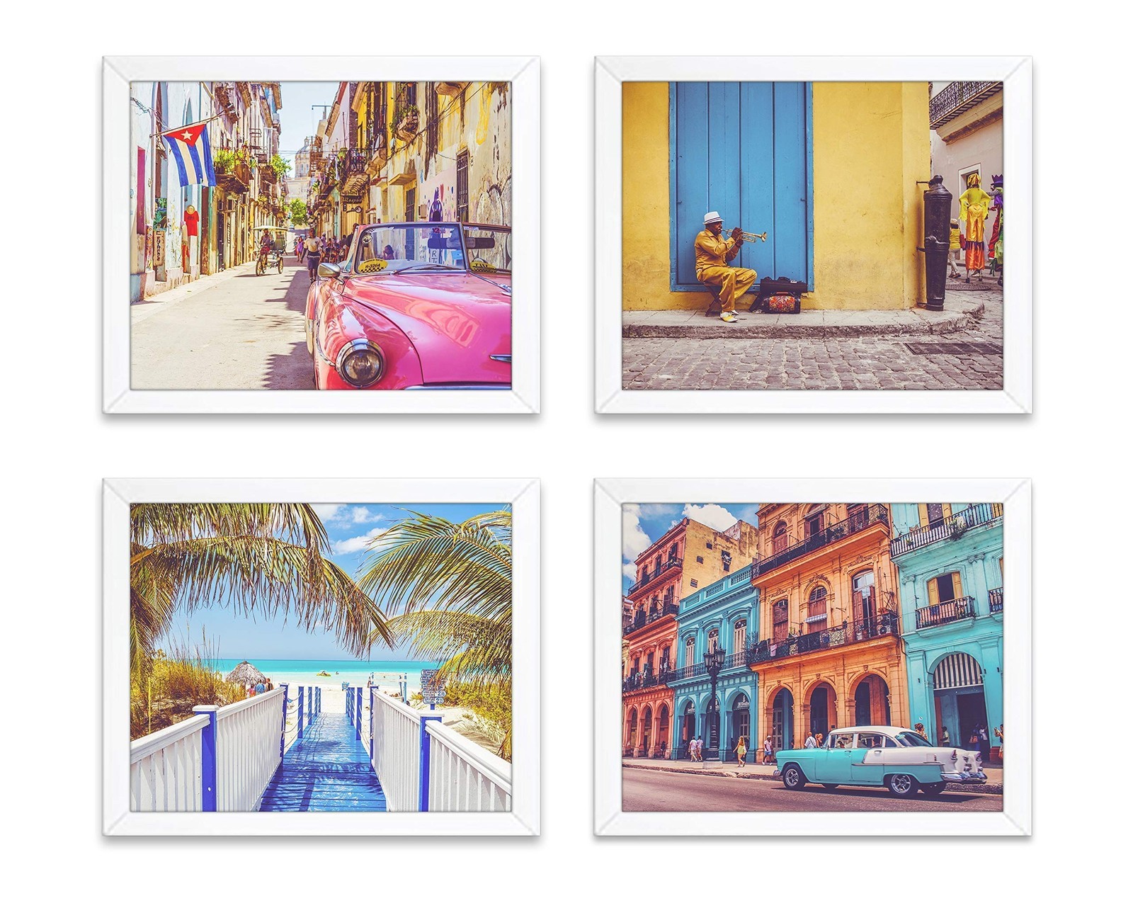 Vintage Vibrant Cuba Photography Photographic Prints, Set of 4, Unframed, Ant…