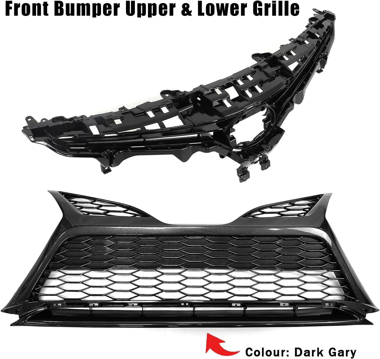 Front Grille Black Trim Fog Light Bezel Set 9Pcs Fit for 2021 2022 2023 Toyota C