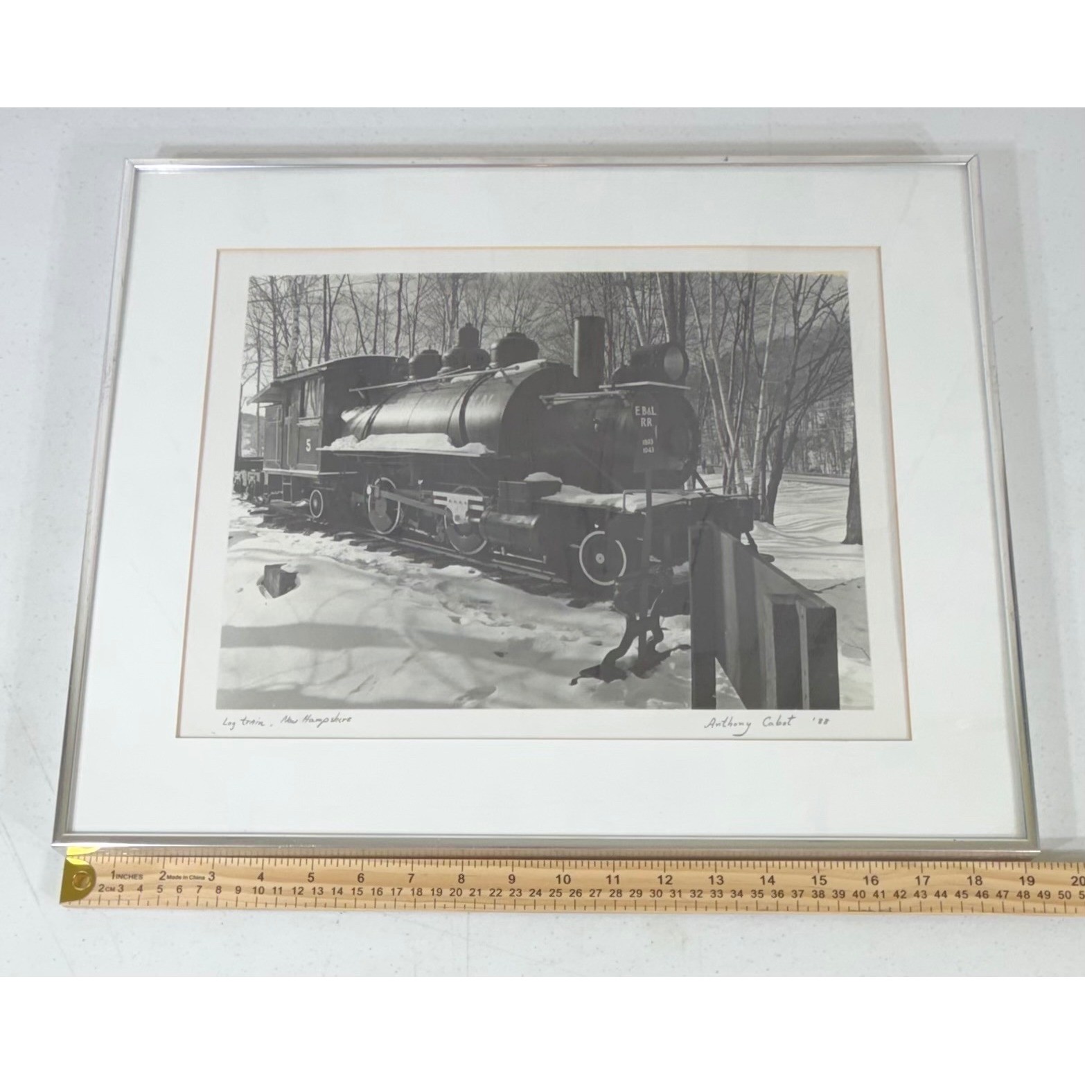 Anthony Cabot Log Train New Hampshire 1988 Signed Photo 20×16 Silver Frame B&W