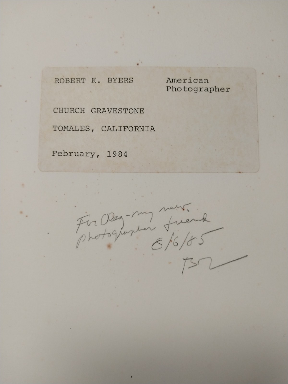 Robert K Byers (1918 – 2021) Signed 1984 Church Gravestone Tomales CA Photograph