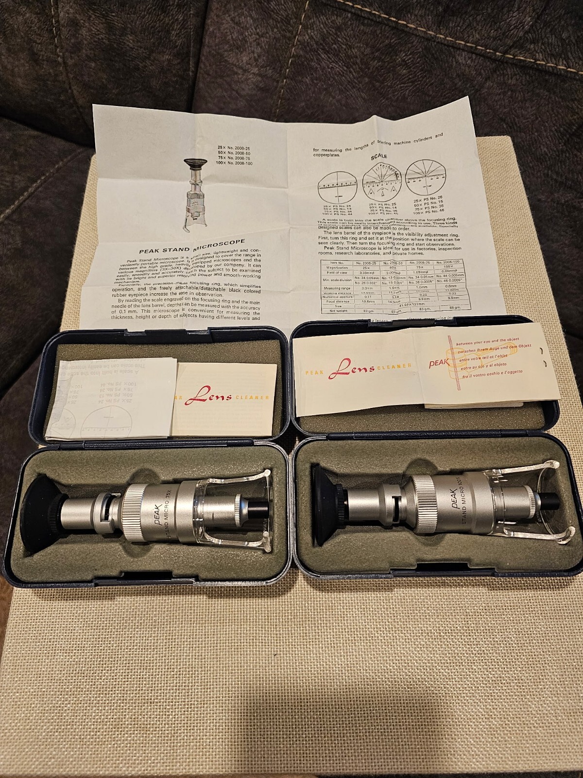 ORIGINAL PEAK 75X & 100X STAND MICRO LOUPE MICROSCOPE w/ STANDARD SCALE