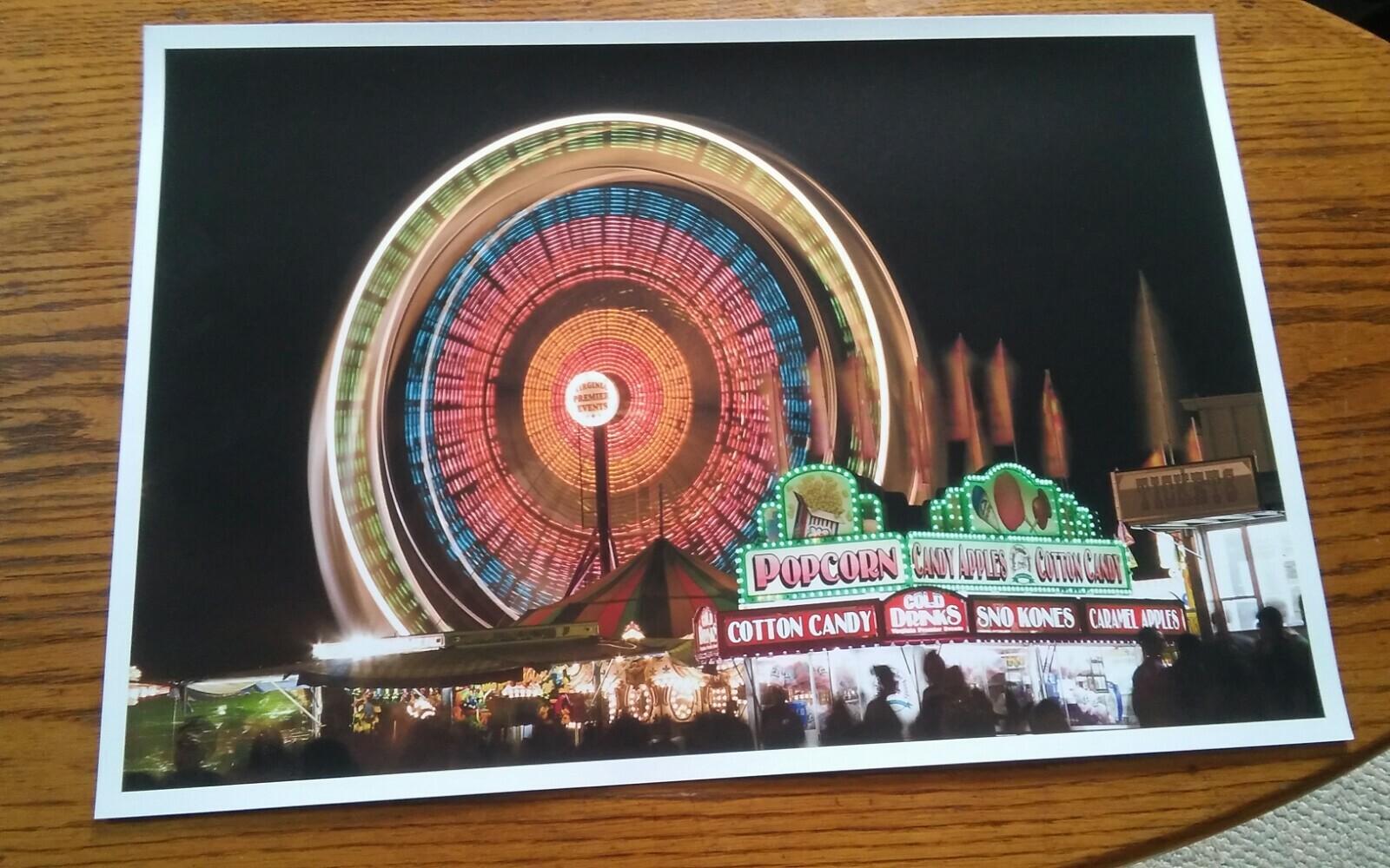 19×13 Digital Art Photograph Carnival Fair At Night Ferris Wheel Popcorn Motion