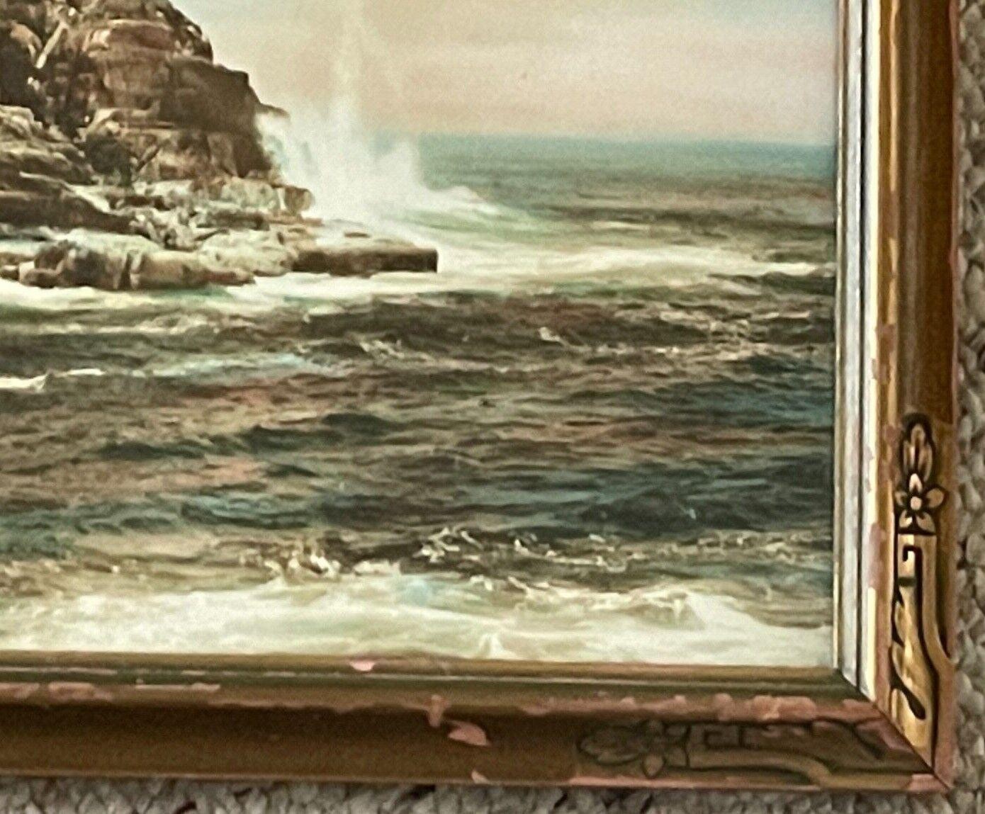 Large Charles Sawyer Bald Head Cliff York ME Seascape Hand Colored Photo