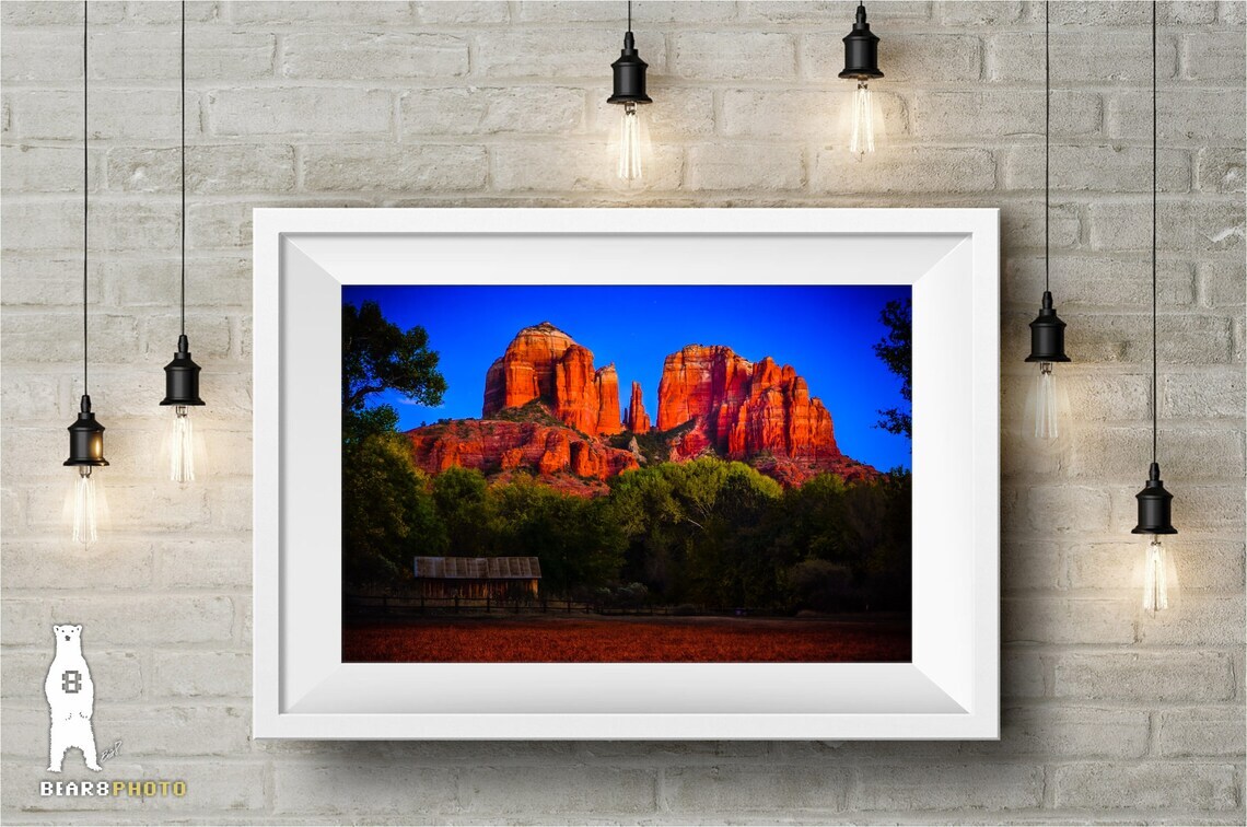 Cathedral Rock Sedona AZ at Dusk from Crescent Moon Ranch – Photography Prints