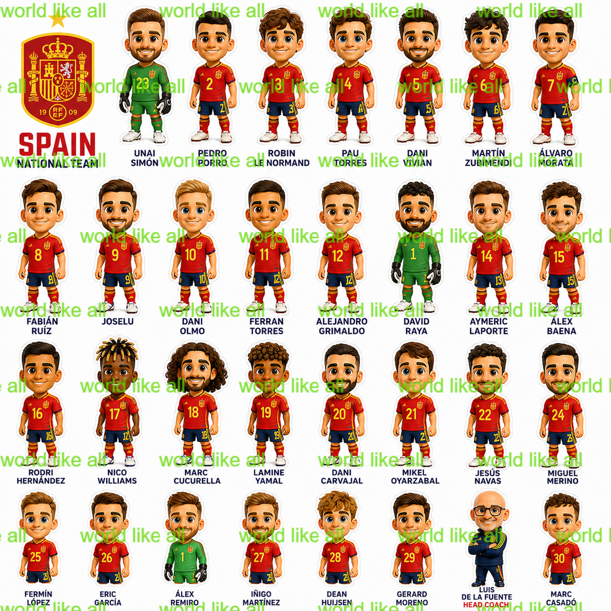 Spain Football Stickers Sheet Kids Adults | Cute 3D Cartoon Digital Download