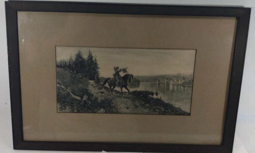 1870 ROBERT ASSMUS”The Trumpeter Of Sackingen” WATERCOLOR FRAMED 16″ X 22″