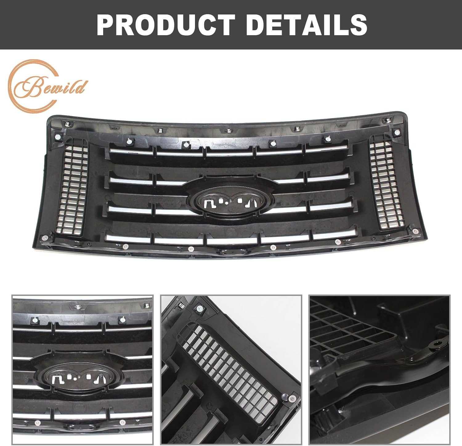 Front Bumper Grille Assembly Compatible with 2009-2014 Ford F – 150 F150 Centre