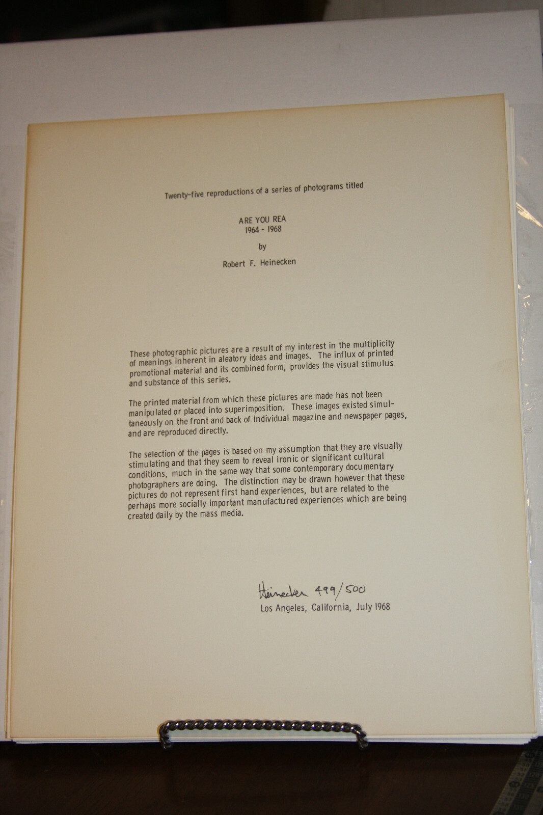 Robert Heinecken ARE YOU REA Portfolio Limited TO 500 Rare Signed MINT First Ed.