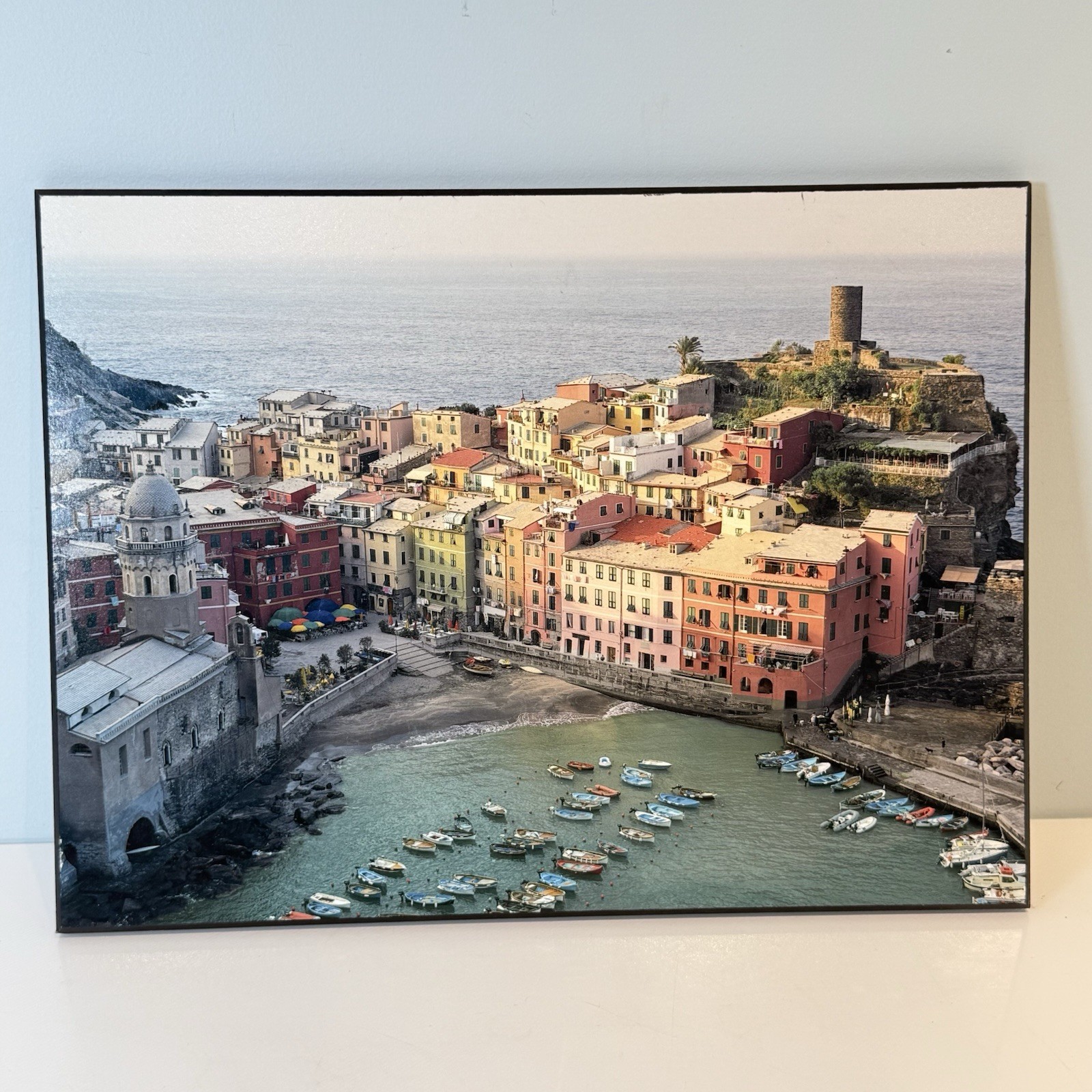 Dennis Barloga Vernazza Harbor Cinque Terre, Italy Giclee Print 12” x 14” Wood