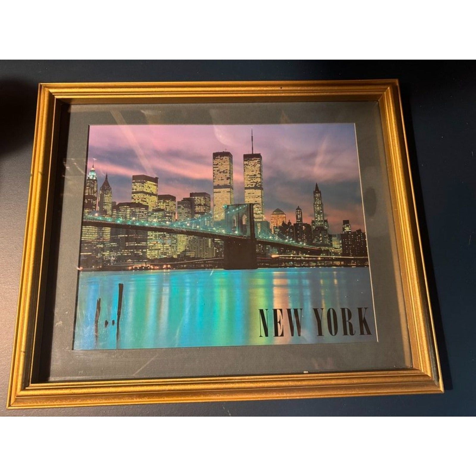 Vintage Framed New York City Skyline Print World Trade Center 19″ x 15 1/2″