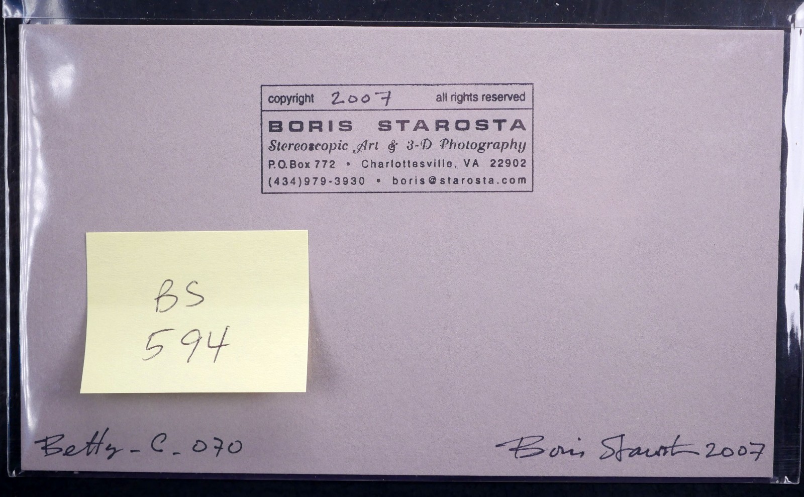 Boris Starosta 3D Stereoview – Betty C 070 – nude model signed 2007
