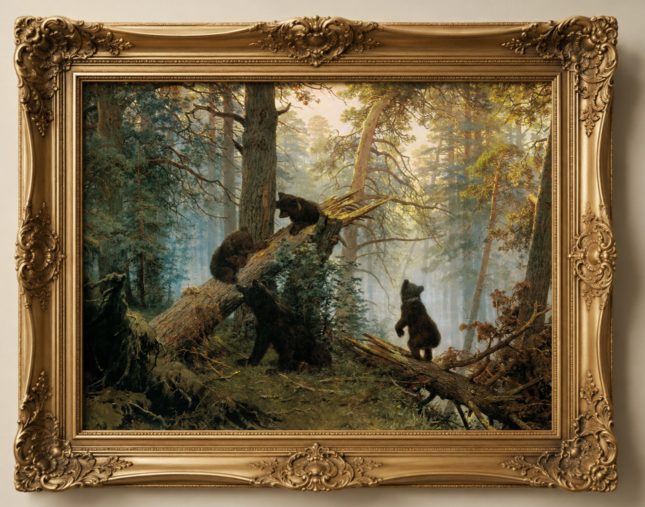 Vintage Style Woodland Art Print with Bears Digital Download, Traditional Art