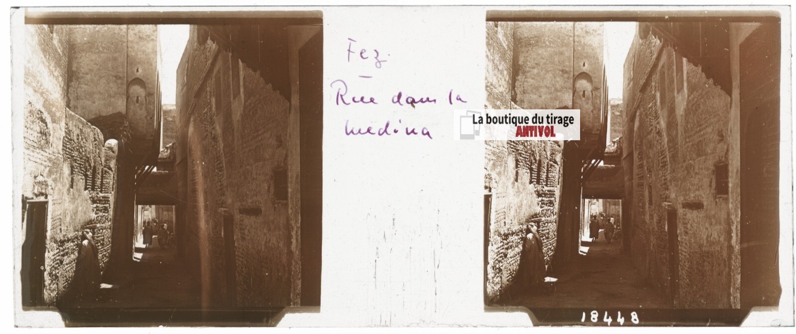 Fez, Medina, Morocco, Stereoscopic Glass Plate, Sepia Positive 4.5X10.7 Cm