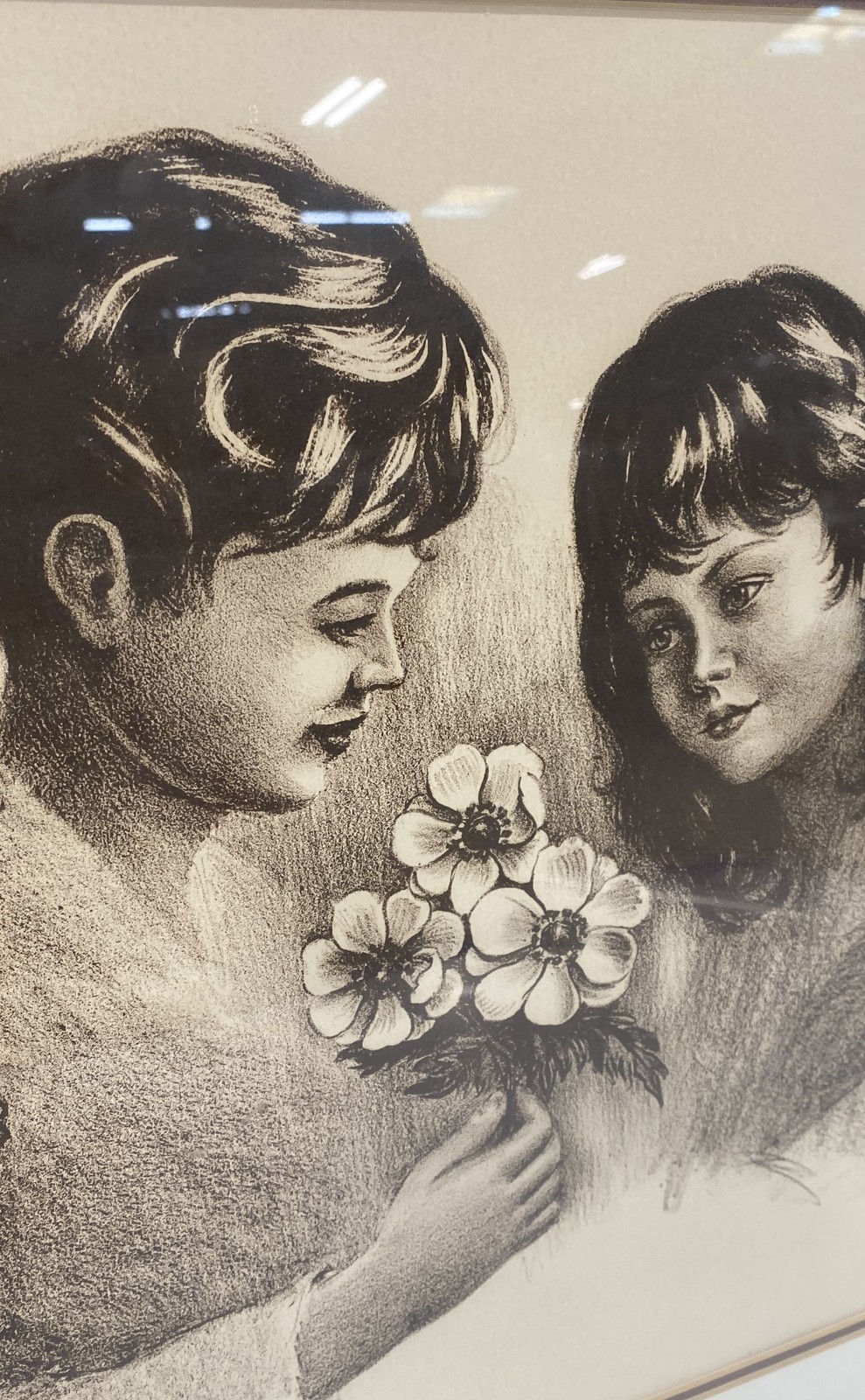 M. Berg Original Lithograph Bouquet Children Flowers Signed Numbered 21×27