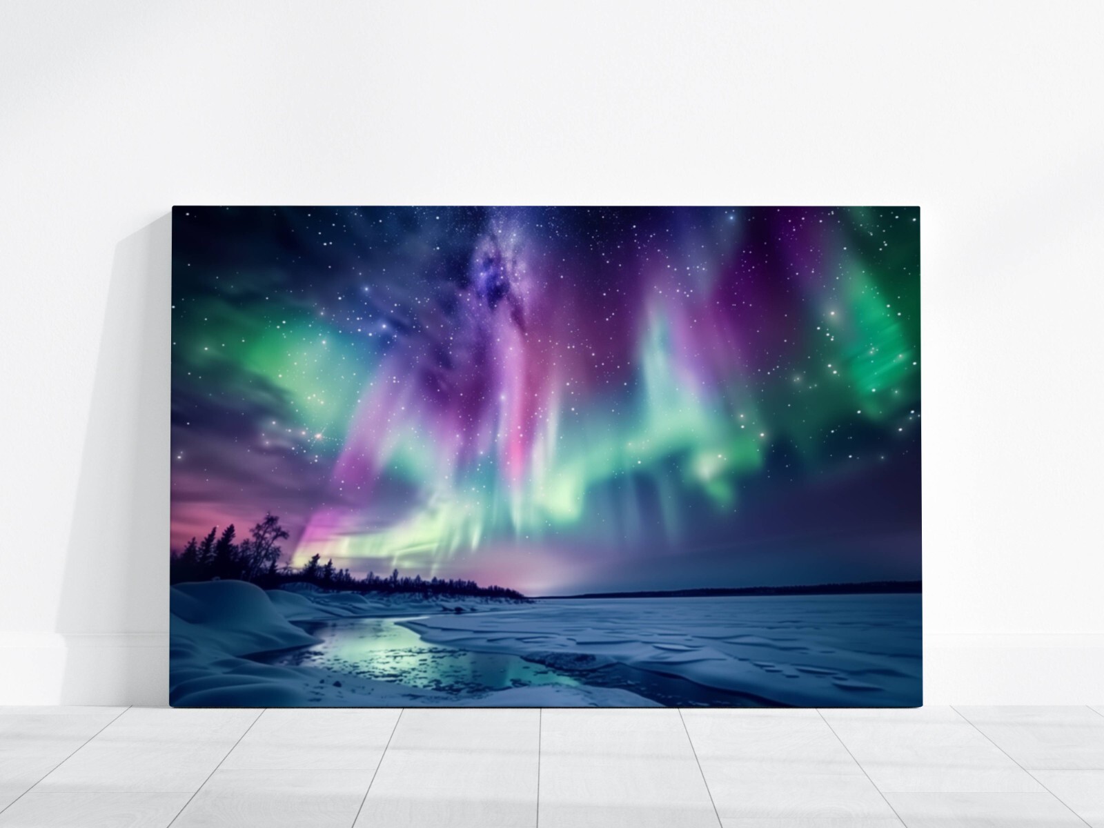 Northern Lights Aurora Borealis Photography, Snowy Alaska Landscape Nature Print