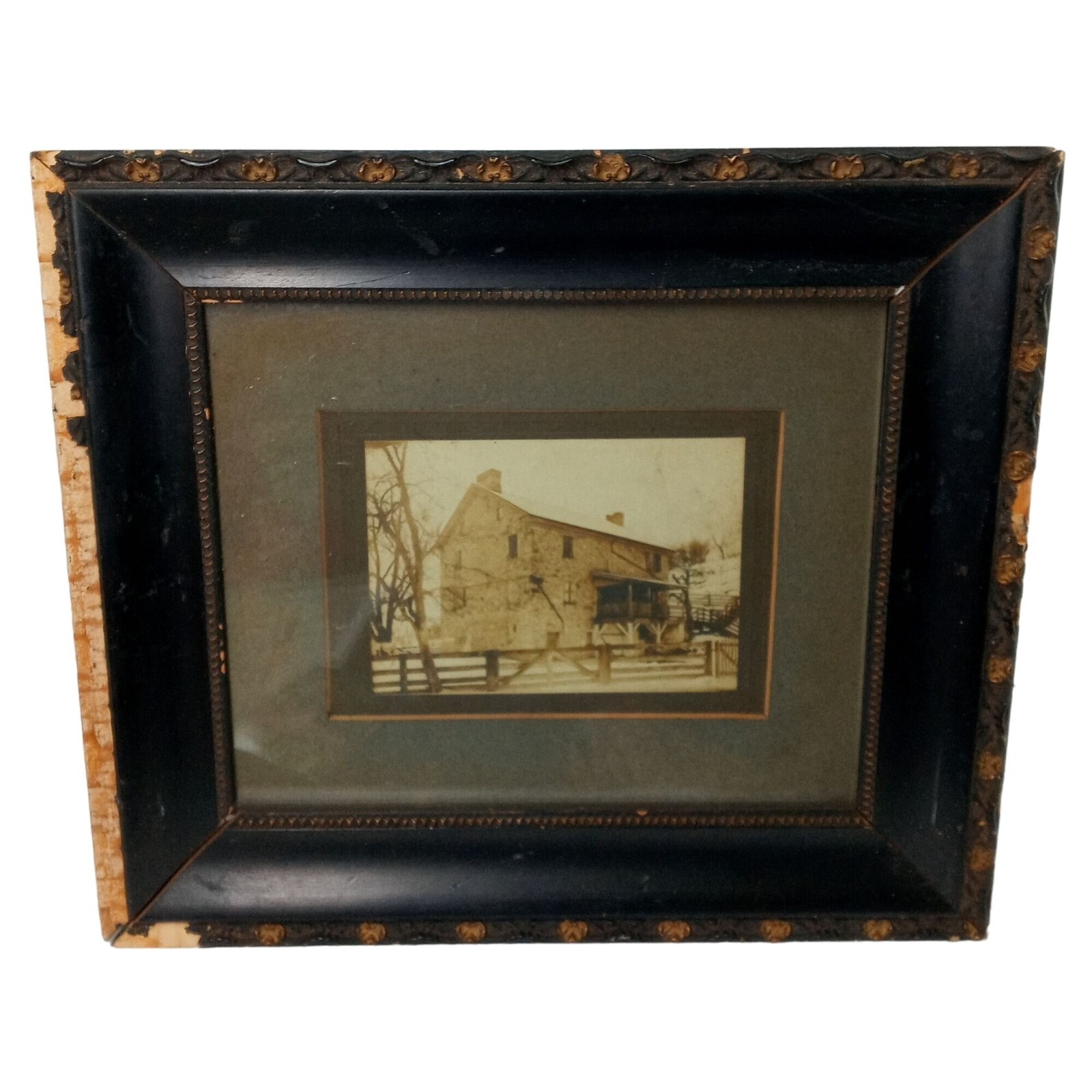 Stone Farmhouse Wall Art Vintage Framed Photograph Antique Frame Black Gold Farm