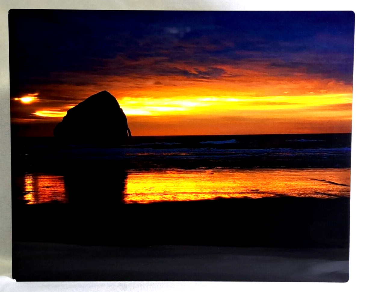 Metallic Photography Wall Art Haystack Rock Oregon Coast Sunset Ocean Waves Sky