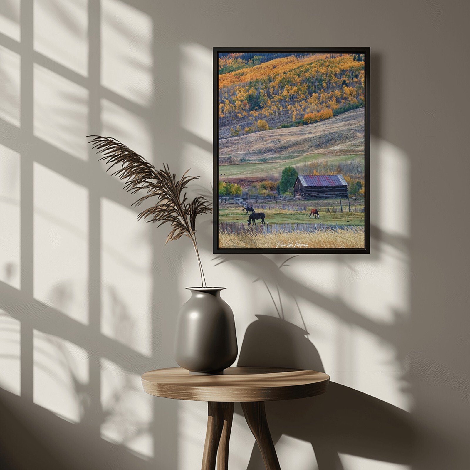 Autumn Forest Horse Barn-Landscape Photograph Nature Rural Wall Art Framed Print