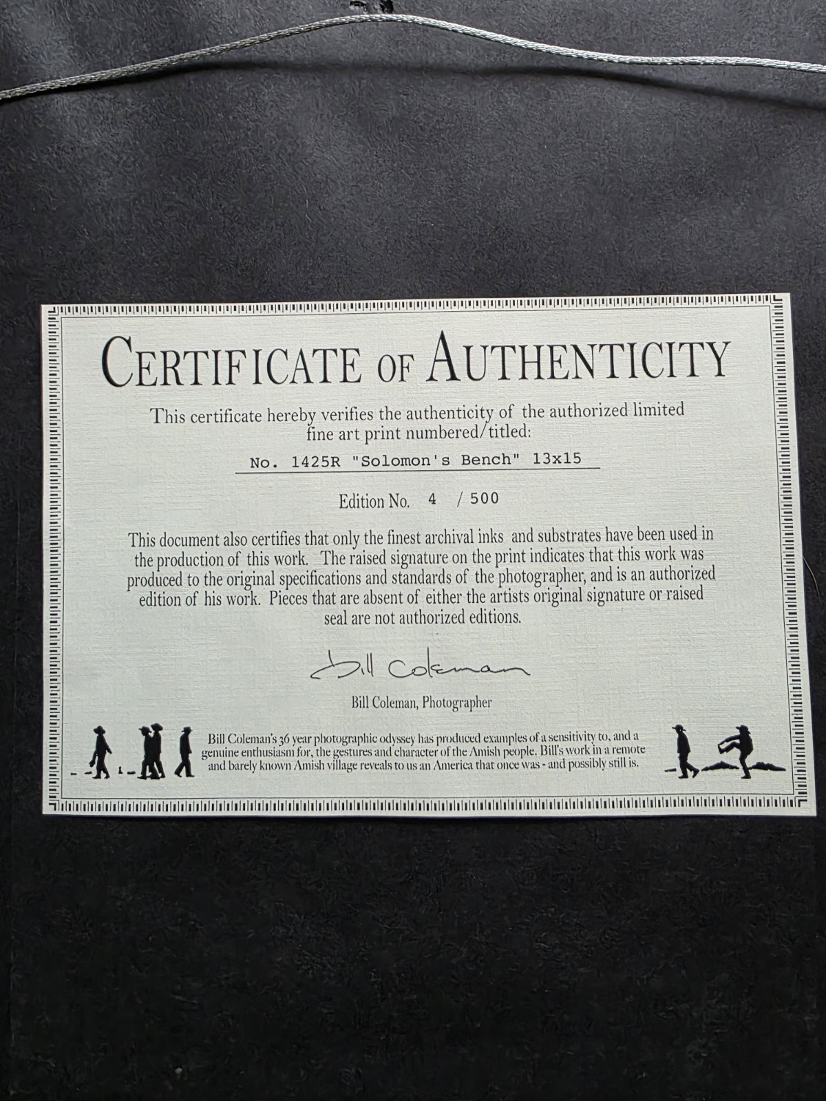 Bill Coleman Amish Photography Framed w/ Authenticity Certificates Set Of 3