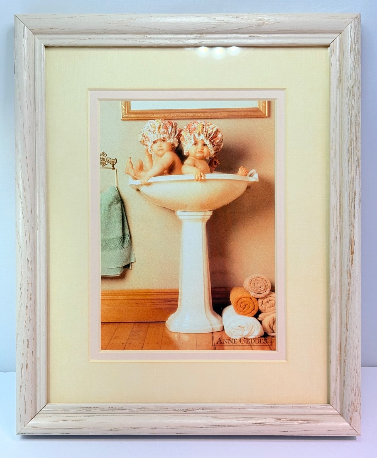 2 VTG Framed & Matted Baby Pictures, Baby Room/Bath ~ 8×10’s ~Anne Geddes Prints
