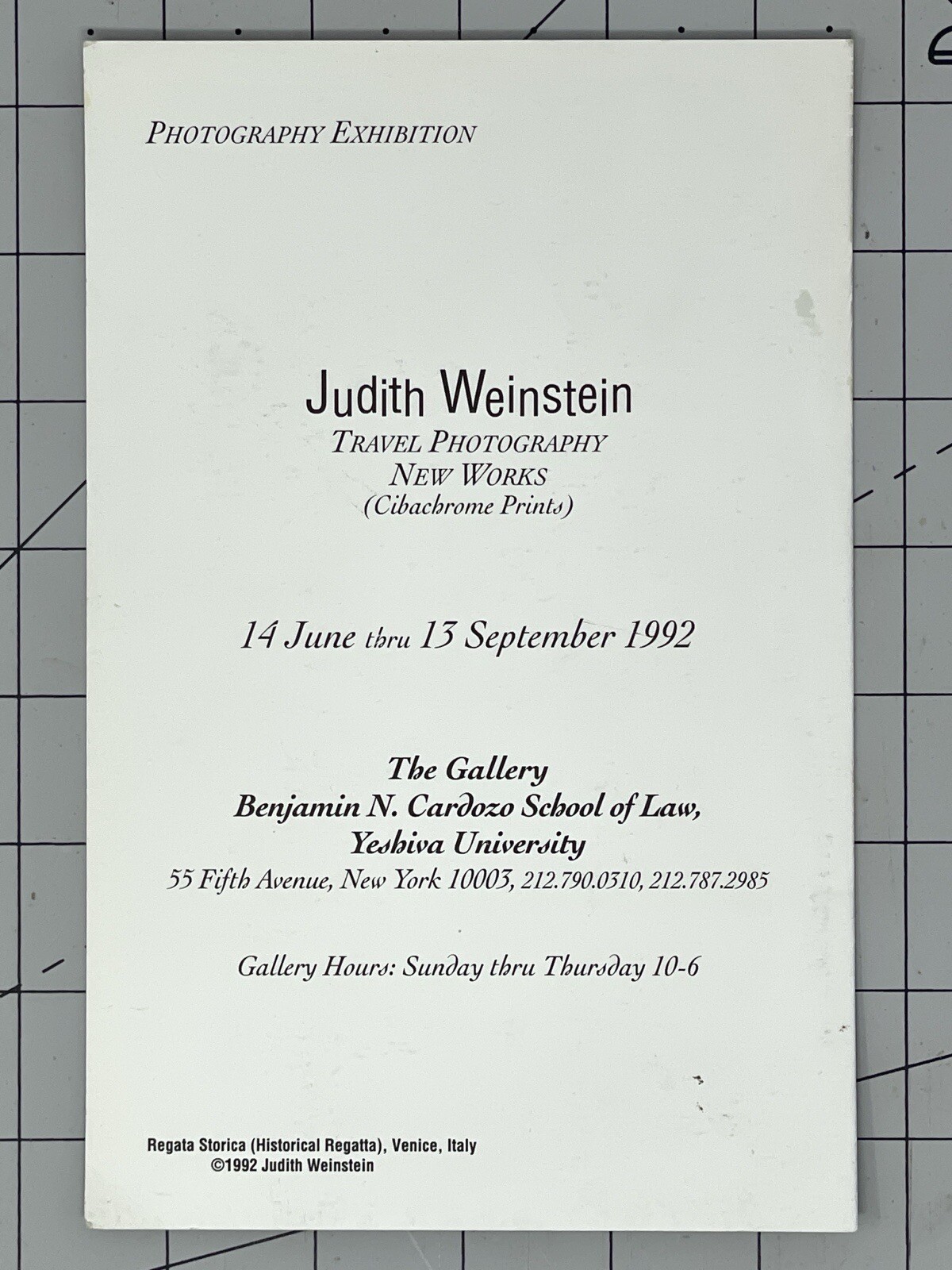 Judith Weinstein Art Show Announcement Card 1992 – Travel Photography Venice