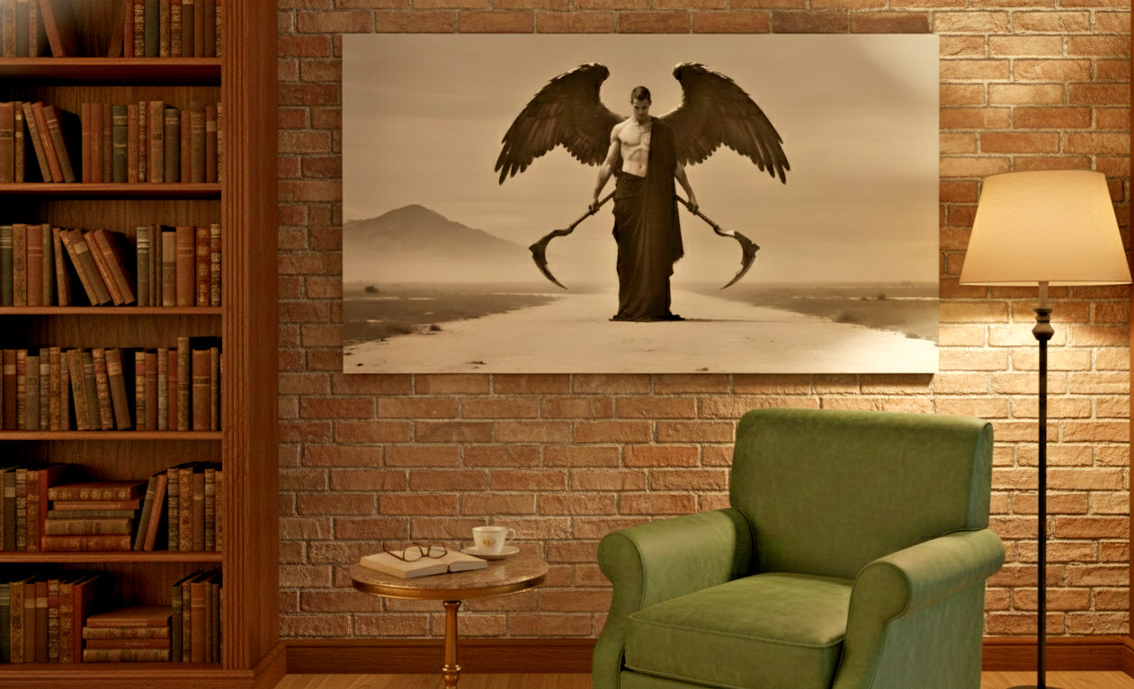 Dark Angel Warrior Scythes Digital Art Download Print Black & White Image PNG