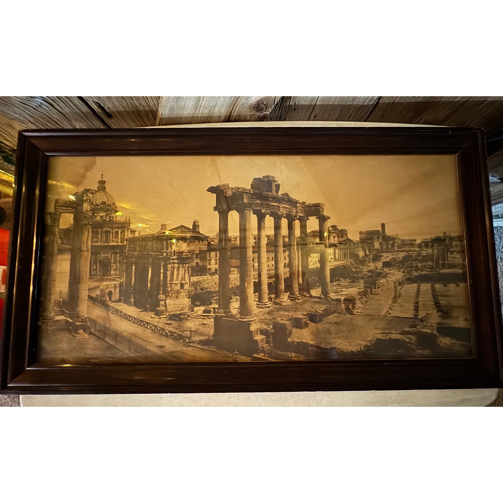 Antique Framed Giacomo Brogi The Forum Temple of Ruins Rome Sepia Wood Framed