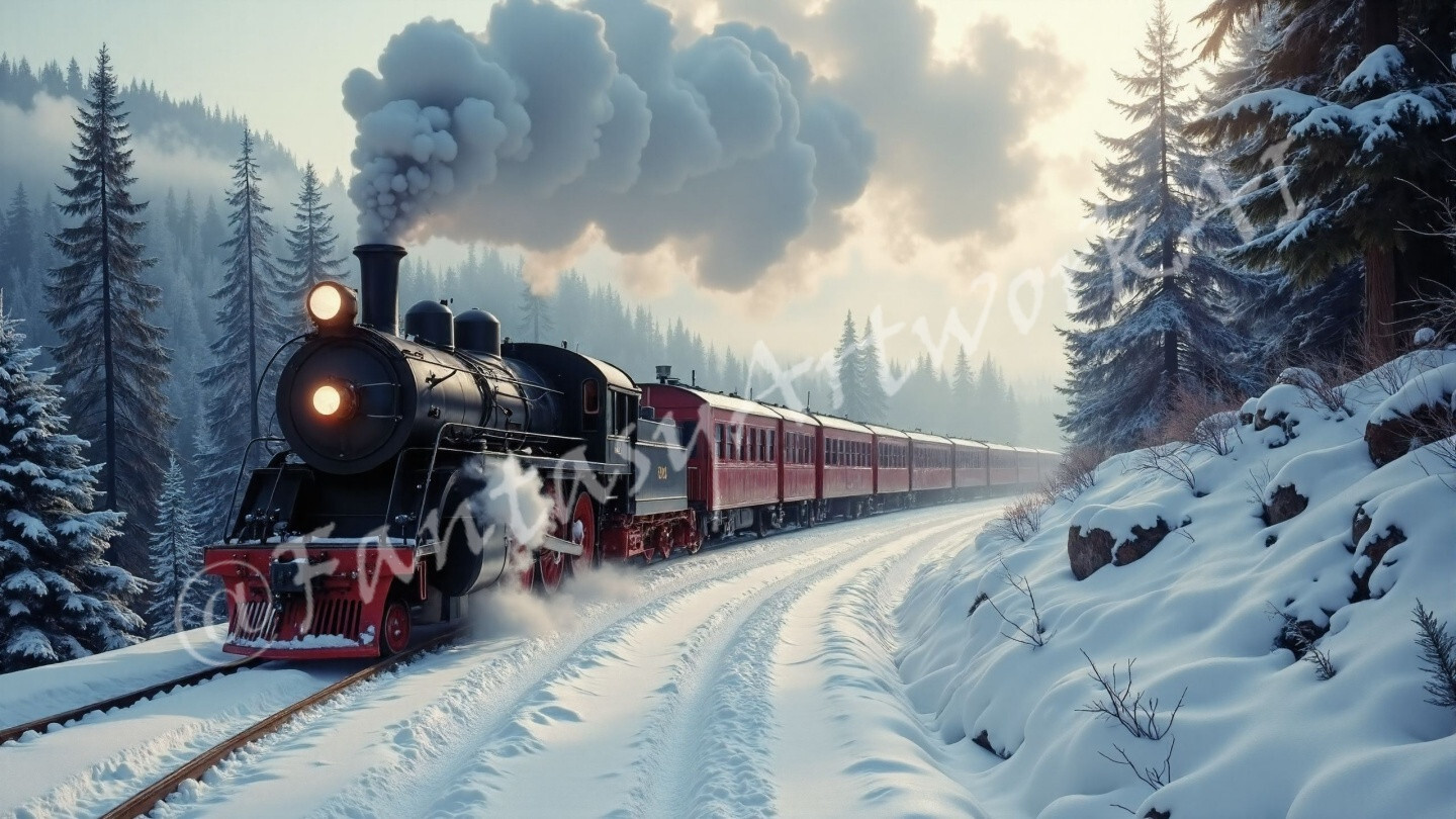 Winter Train – Digital Picture PC Background AI Art, 5 images – #38