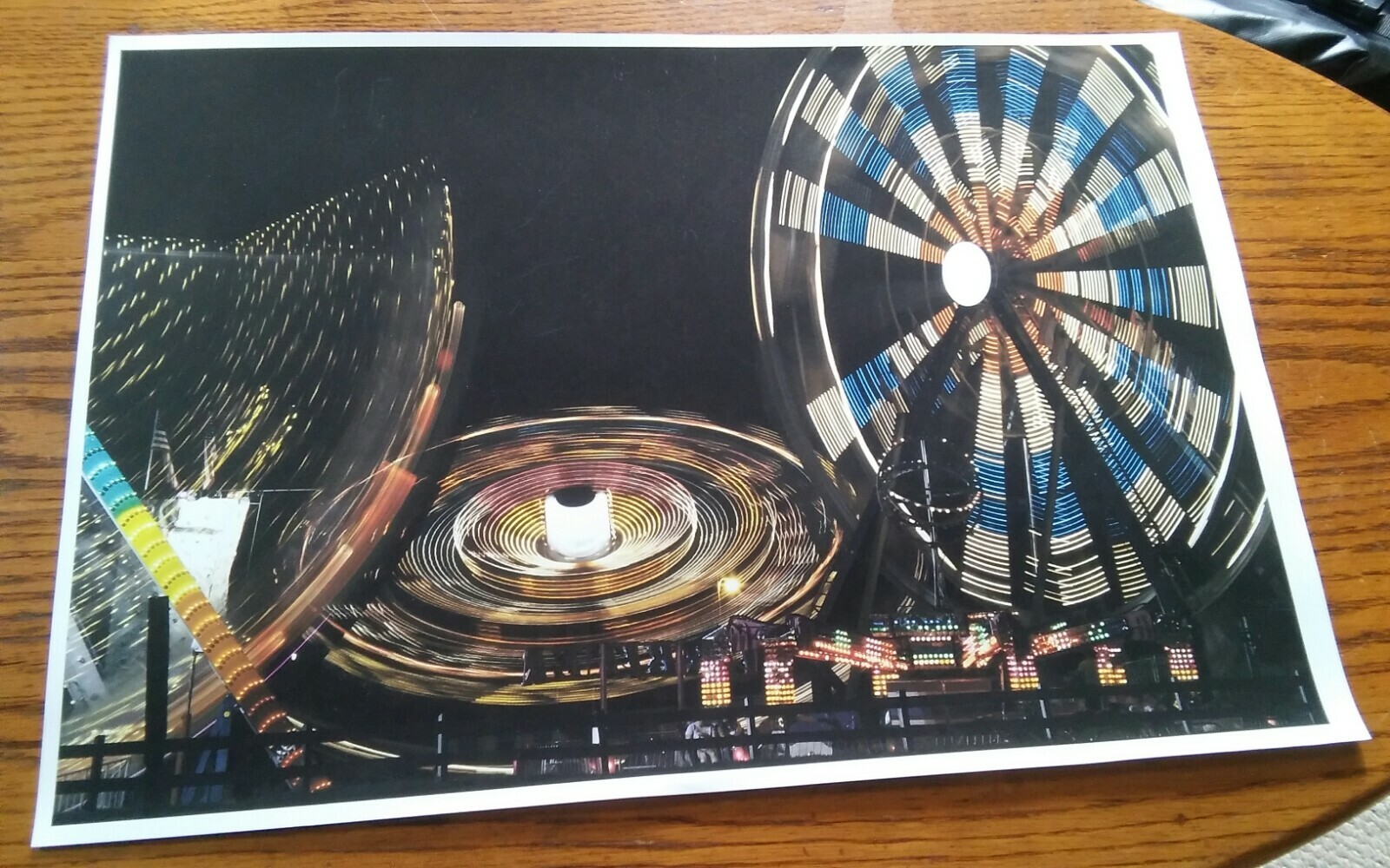 19×13 Digital Art Photograph Carnival Fair At Night Ferris Wheel Tilt A Whirl