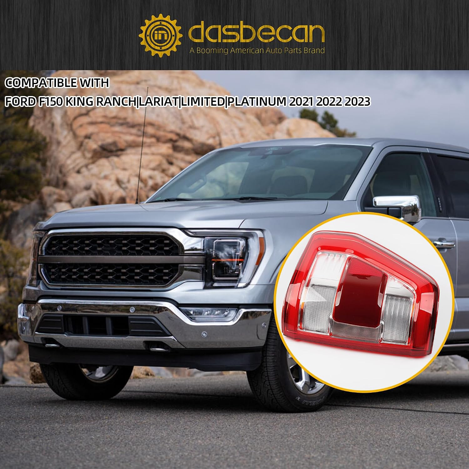 Right Passenger Side Tail Light Compatible with 2021 2022 2023 Ford F150 King Ra