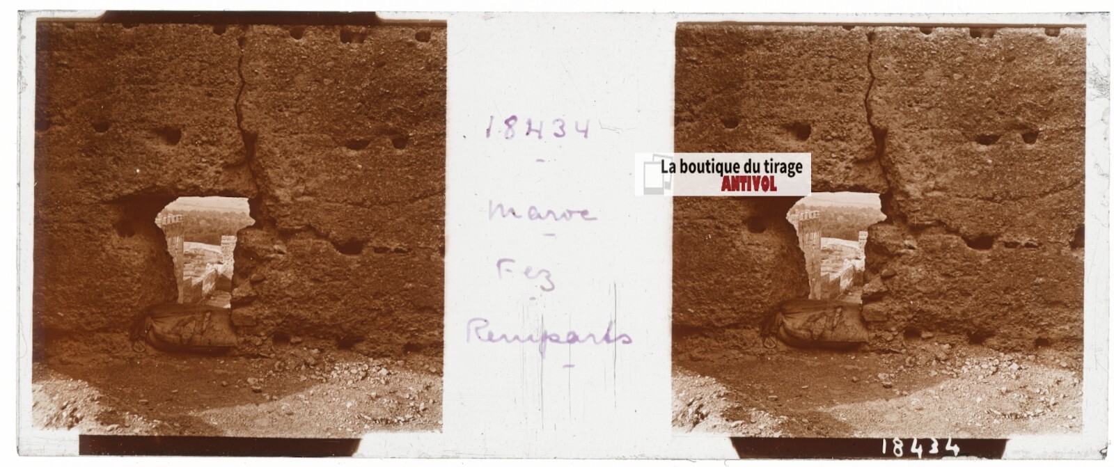 Fez, The Ramparts, Morocco, Stereo Glass Plate, Positive Sepia 4.5X10.7 Cm