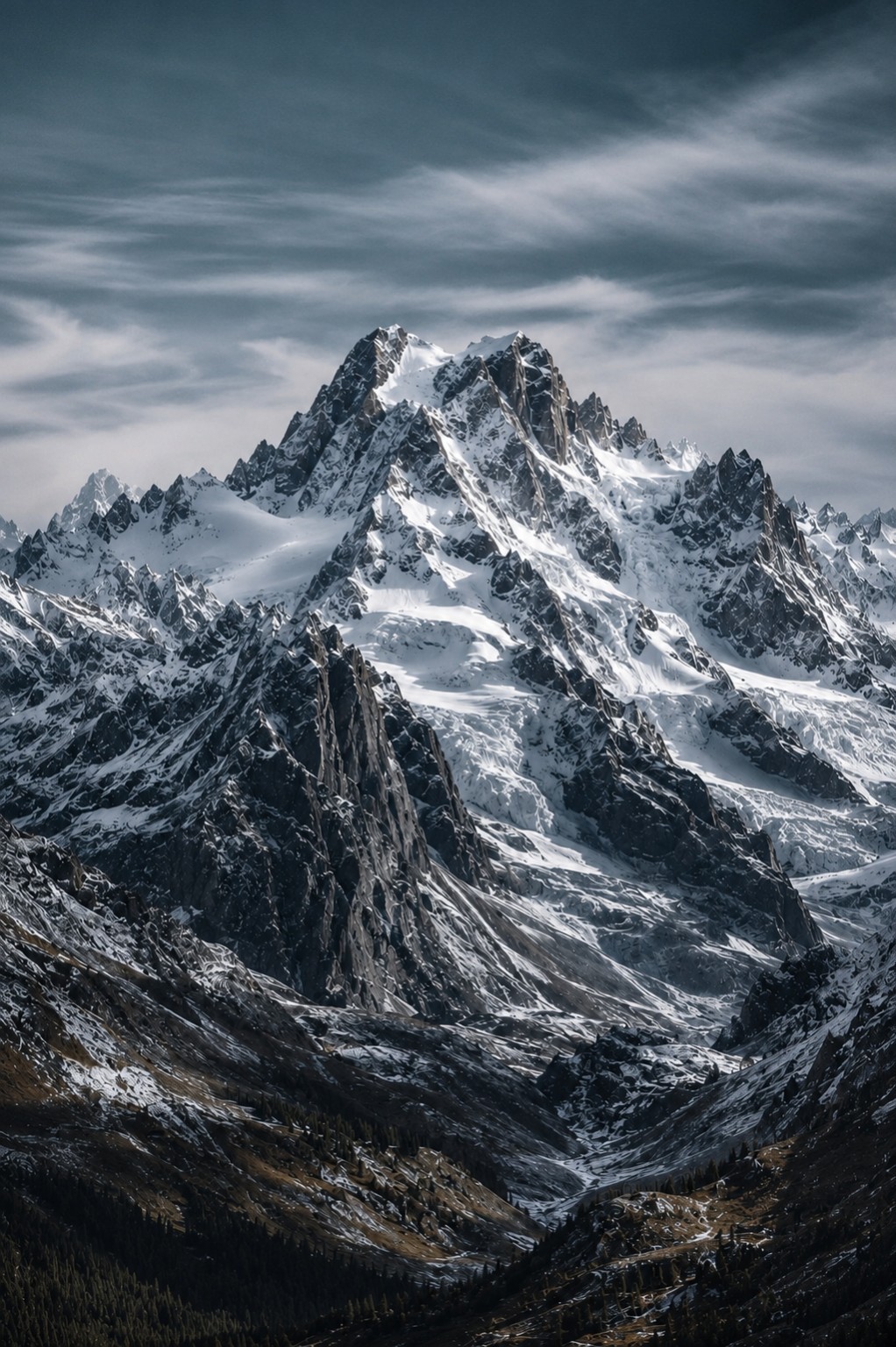 “Snow-Capped Mountain Peak at Sunset, Alpine Landscape Digital Image, 1022×1536”