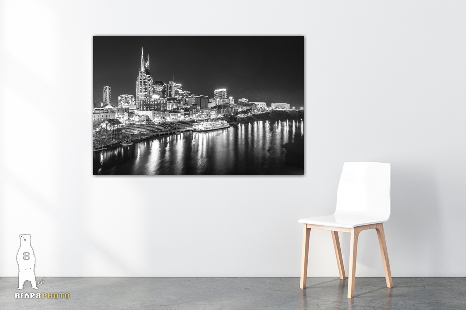Downtown Nashville Skyline at Night – Black and White Photography Prints