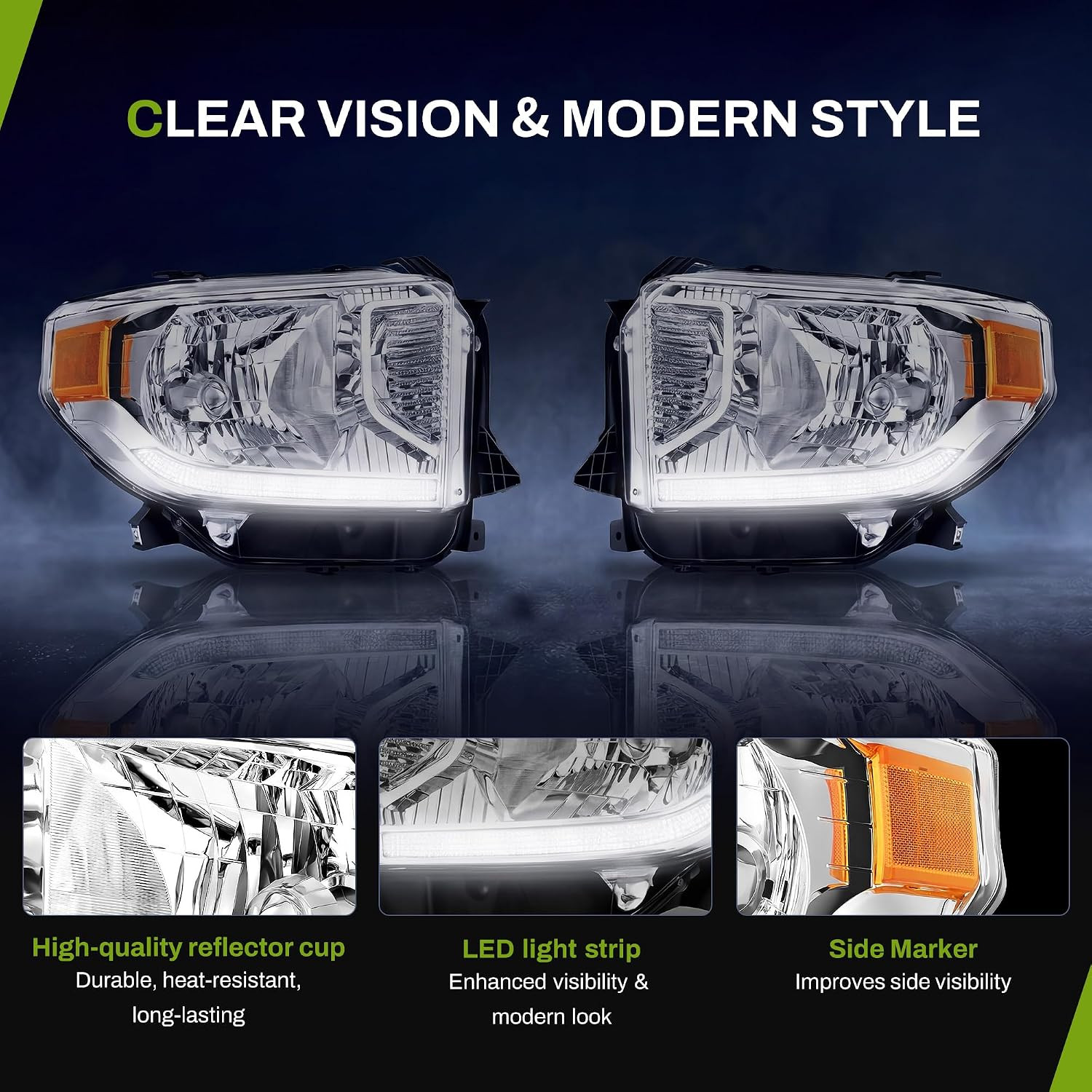 LED DRL Headlight Assembly Compatible with 2014-2021 Toyota Tundra Headlamp for