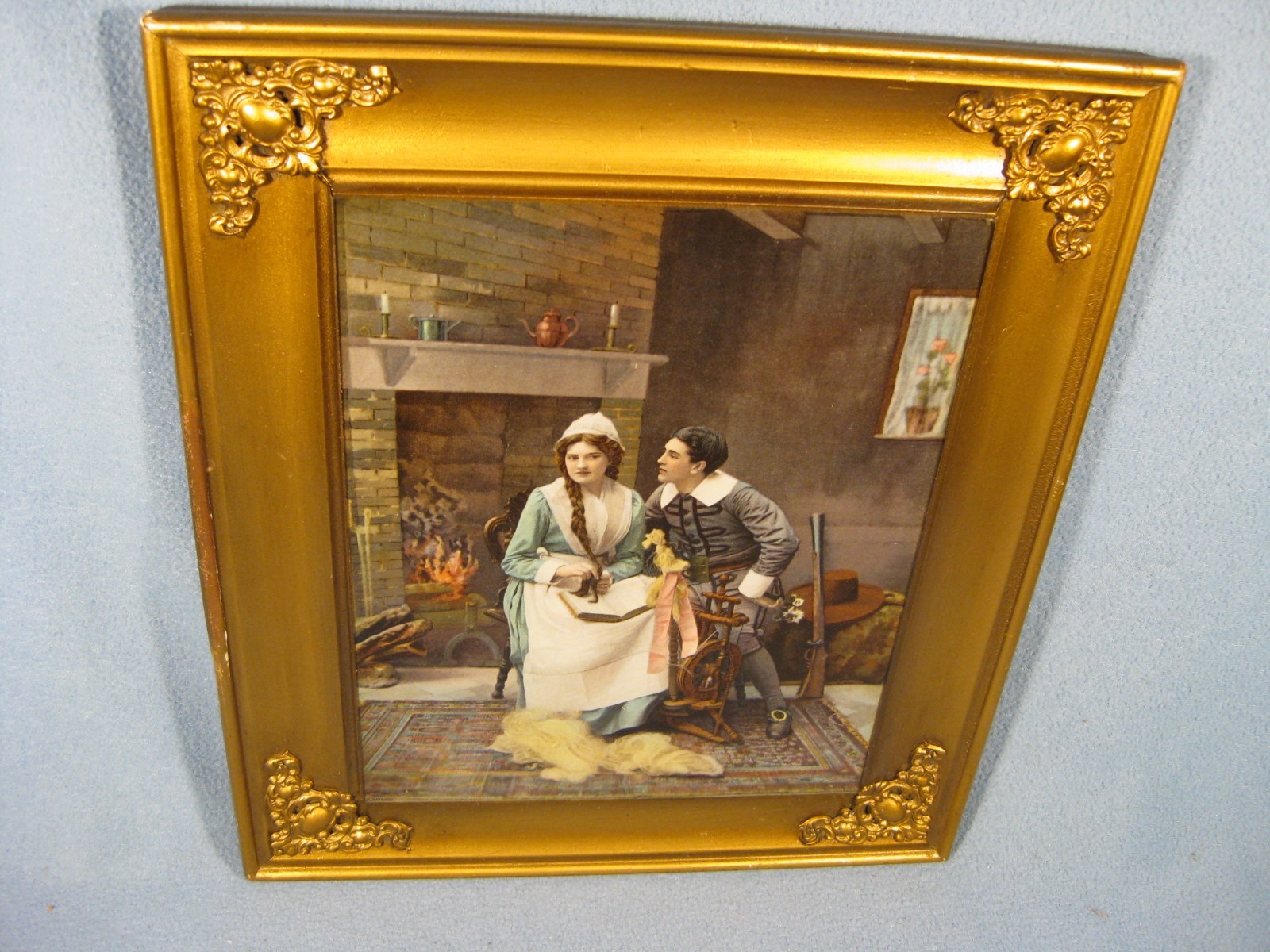 Rare Antique Victorian Art Glass Circa 1900 Picture Man & Woman 9″ X 7″