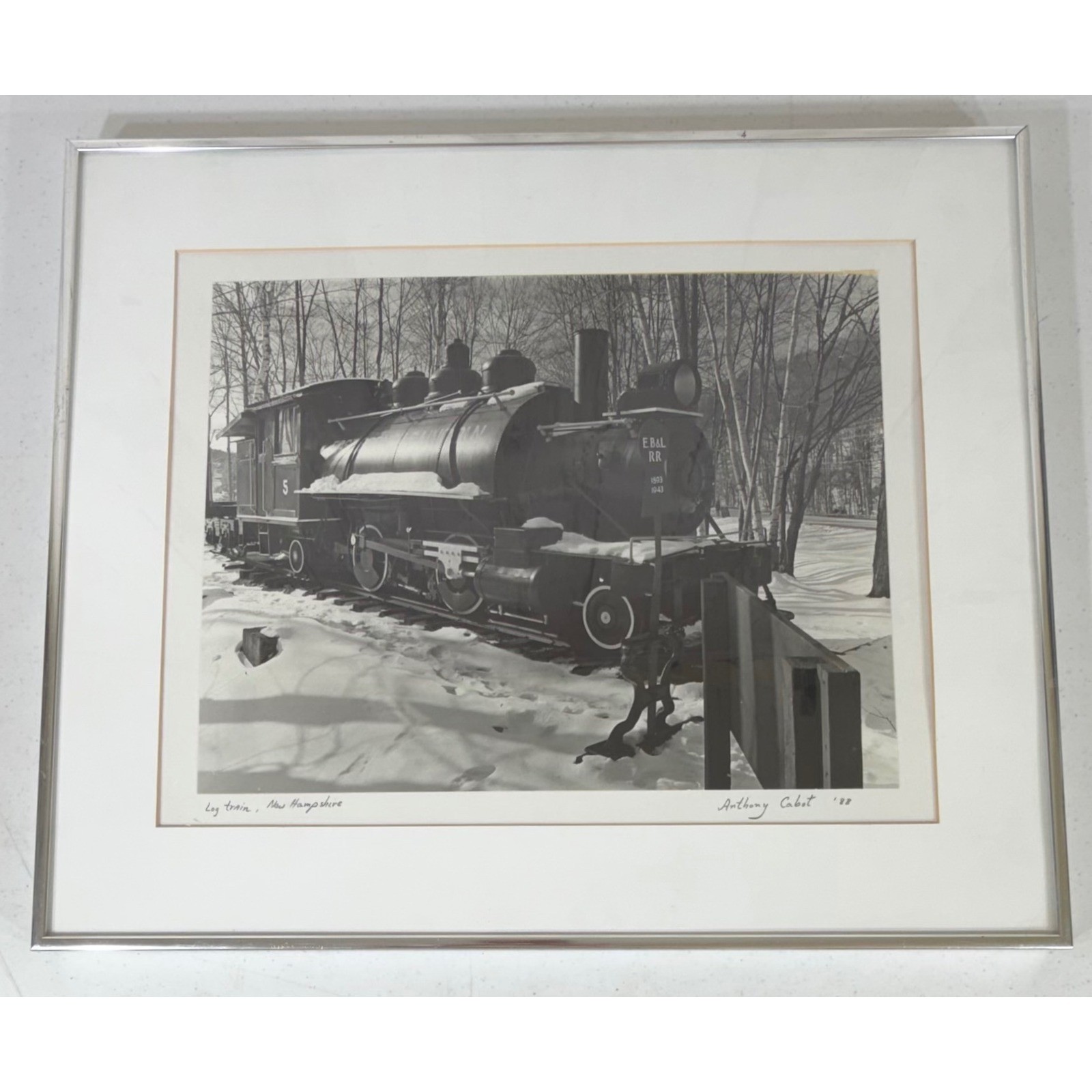 Anthony Cabot Log Train New Hampshire 1988 Signed Photo 20×16 Silver Frame B&W