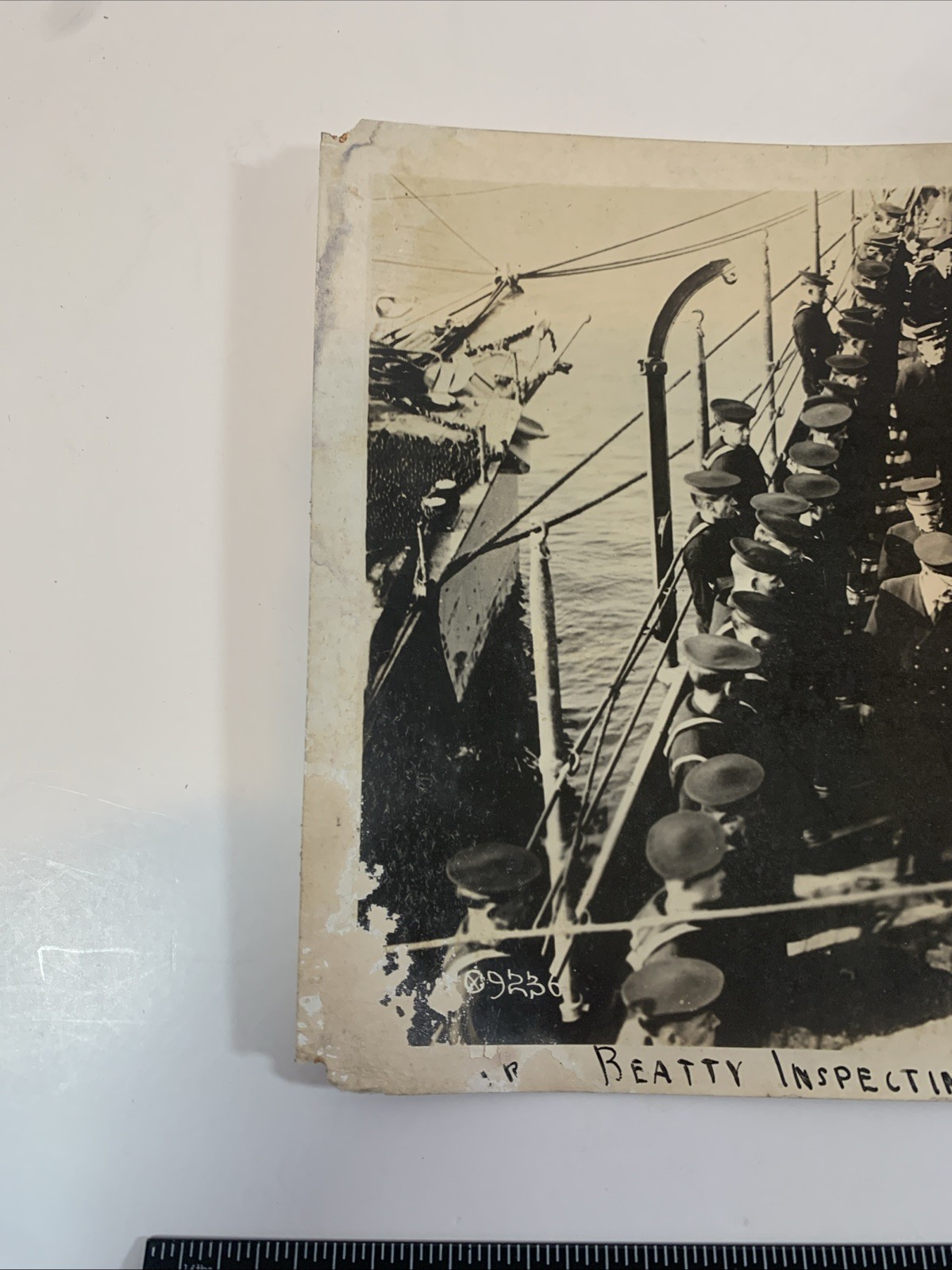 Real 8.5” x 6.5” Photo WW1 “Beatty Inspecting Crew Of A.V.S. Tender 1918