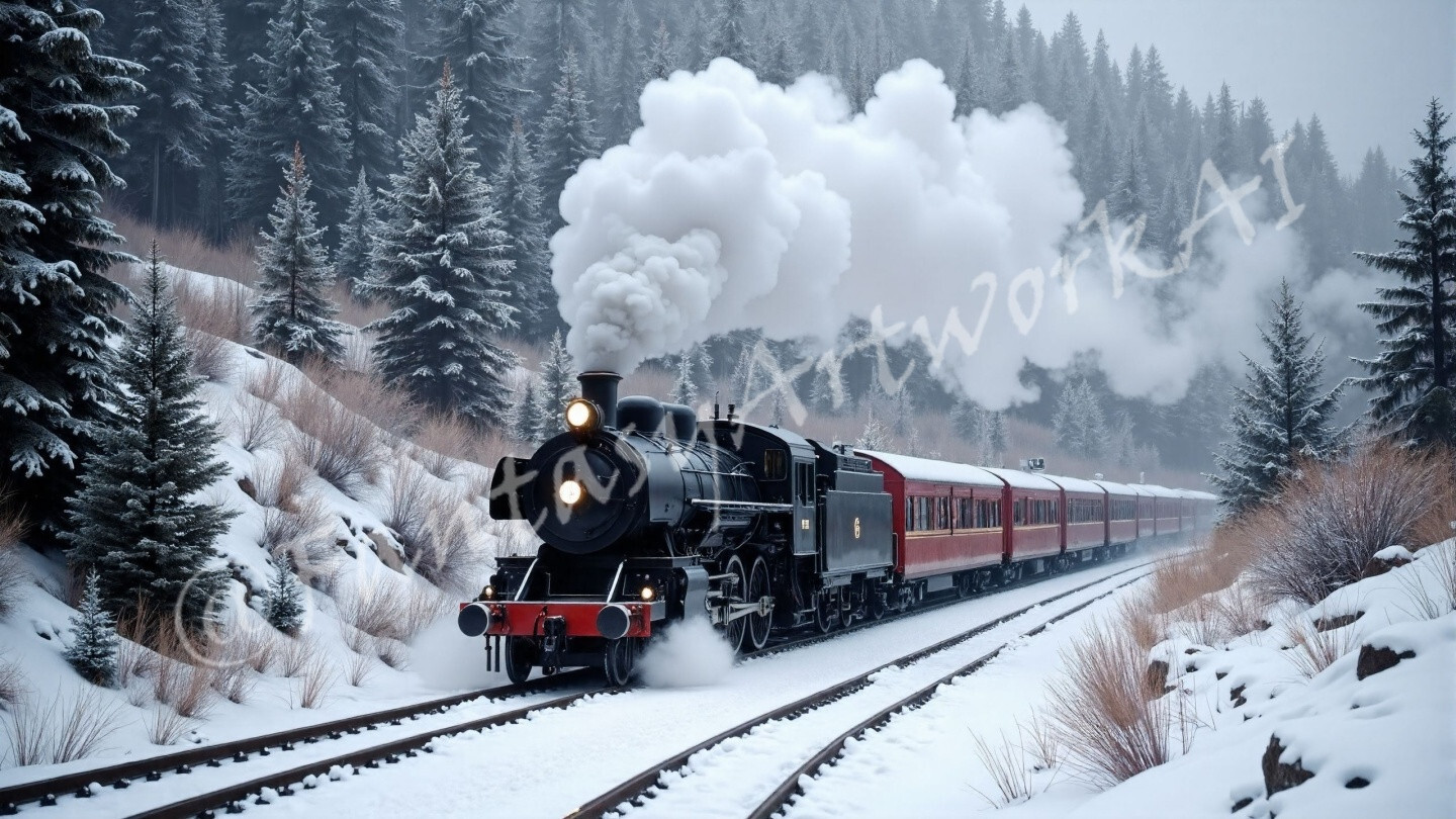 Winter Train – Digital Picture PC Background AI Art, 5 images – #38