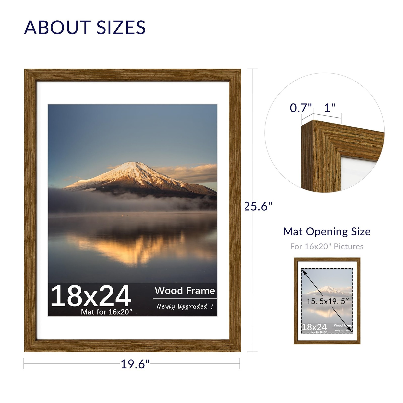 18×24 Poster Frame, Display Pictures 16X20 with Mat or 18×24 Without, Wall Ha…