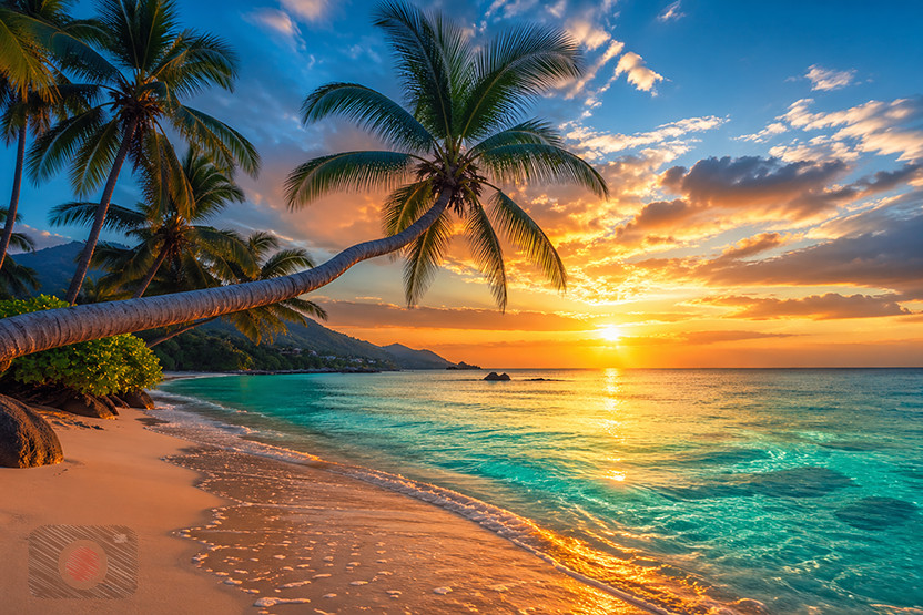 Digital Photo Art Wallpaper, Look Like Tropical Beach Sunset