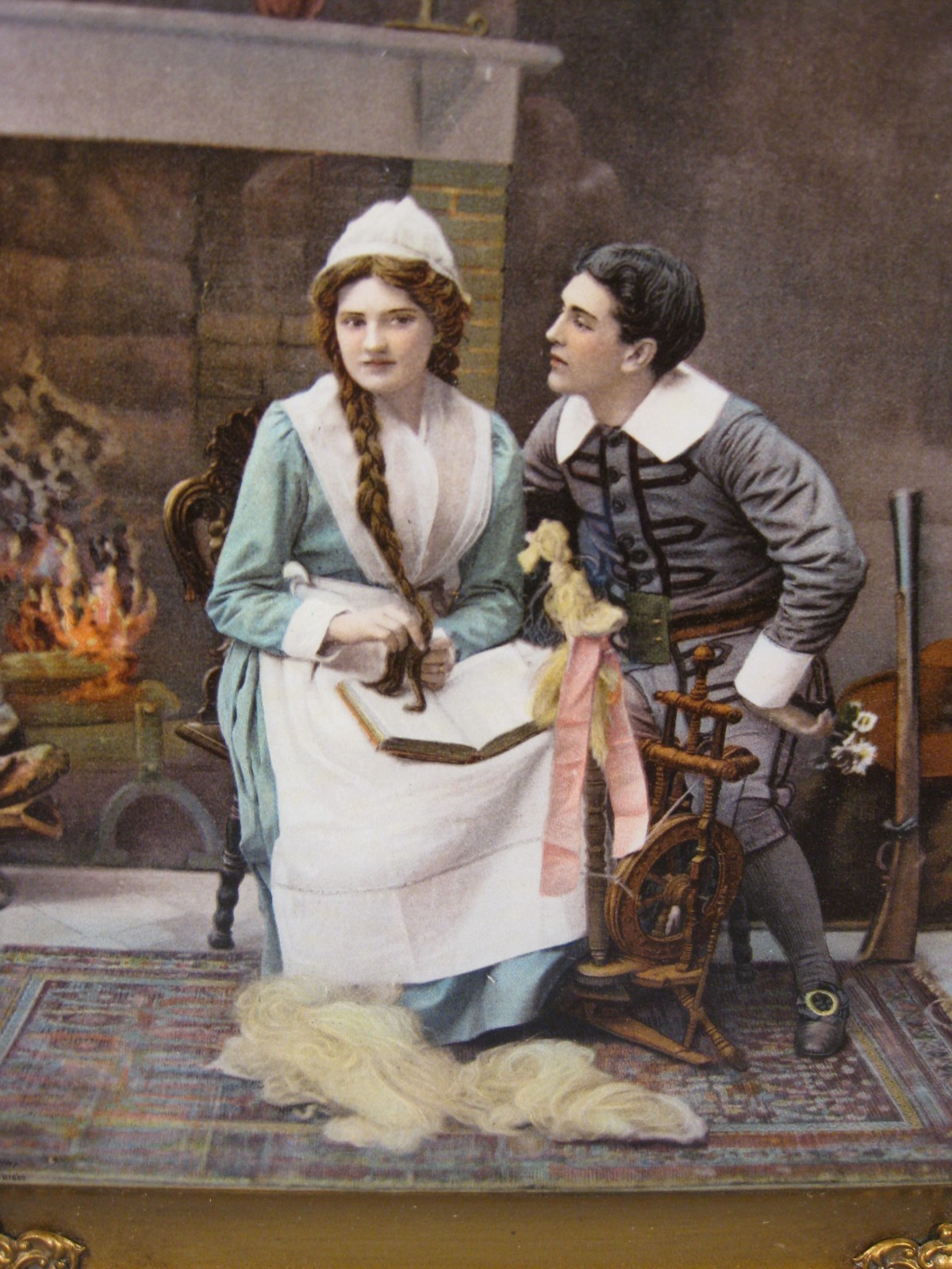Rare Antique Victorian Art Glass Circa 1900 Picture Man & Woman 9″ X 7″