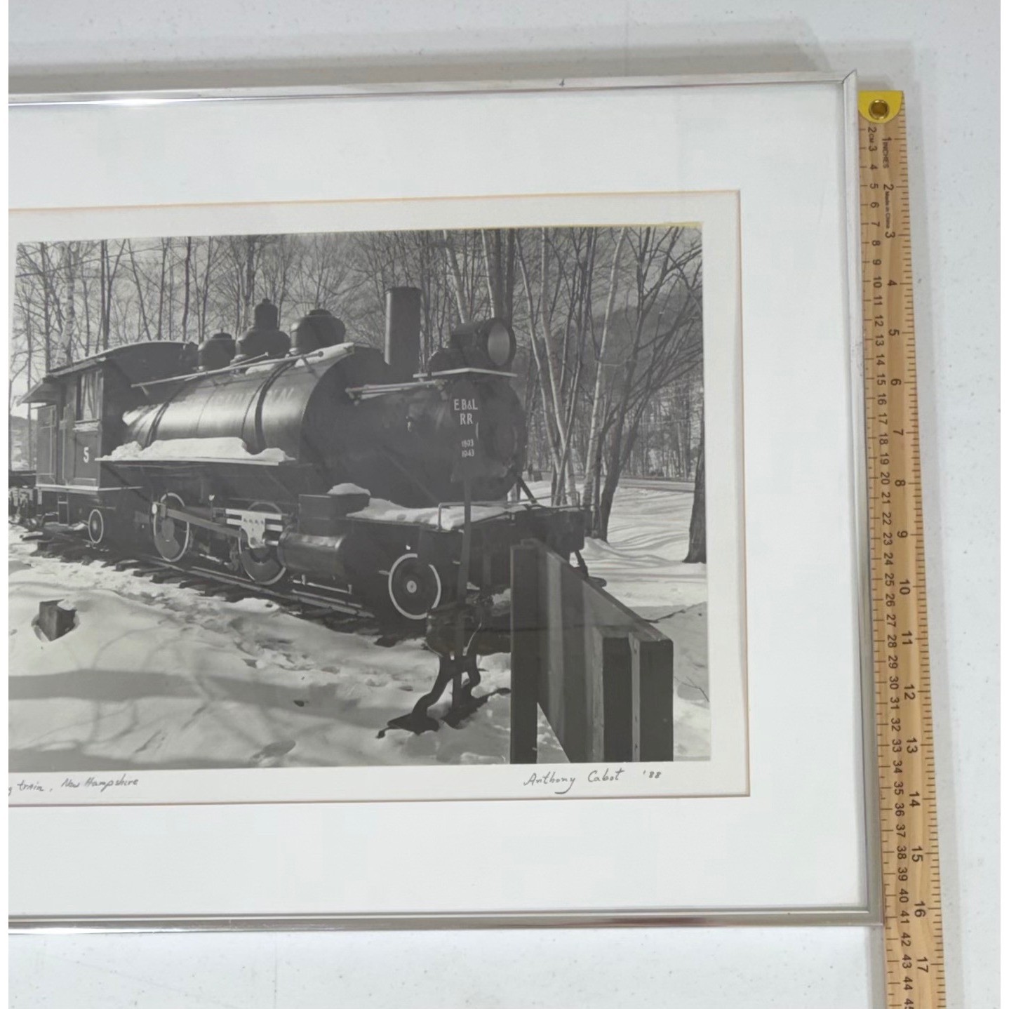 Anthony Cabot Log Train New Hampshire 1988 Signed Photo 20×16 Silver Frame B&W