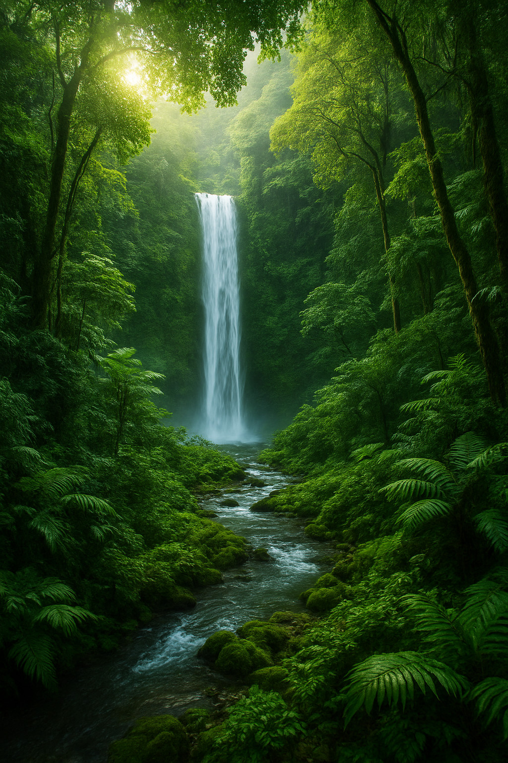🌿 Green Jungle Waterfall Wall Art – Digital Download | Nature Landscape Canvas