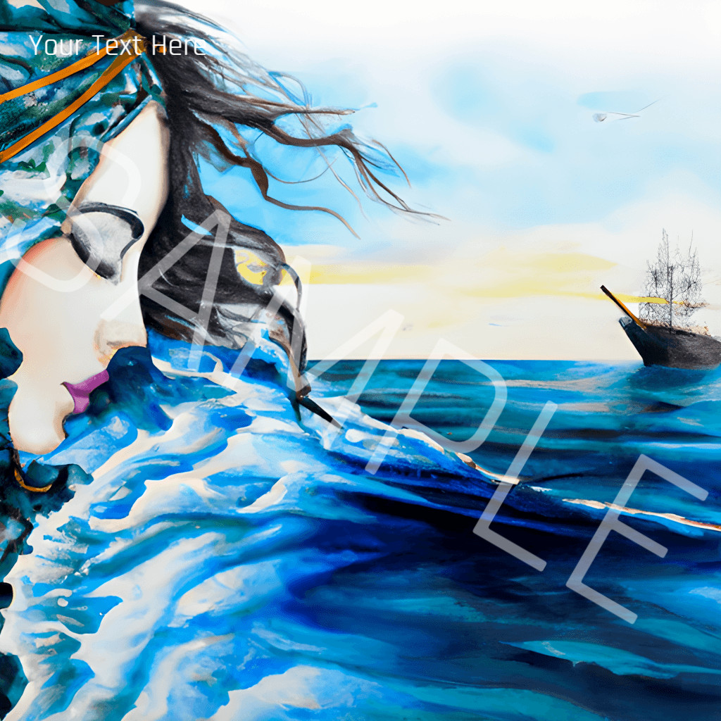 Woman Ocean Paint – Digital Image Picture Artwork – Photo Print – Blue and White