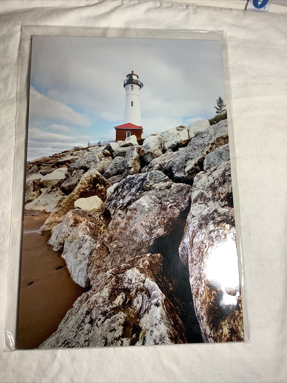 Munising Michigan CRISP POINT Lighthouse 8X12 Hardboard Photo By Ray Baker~New