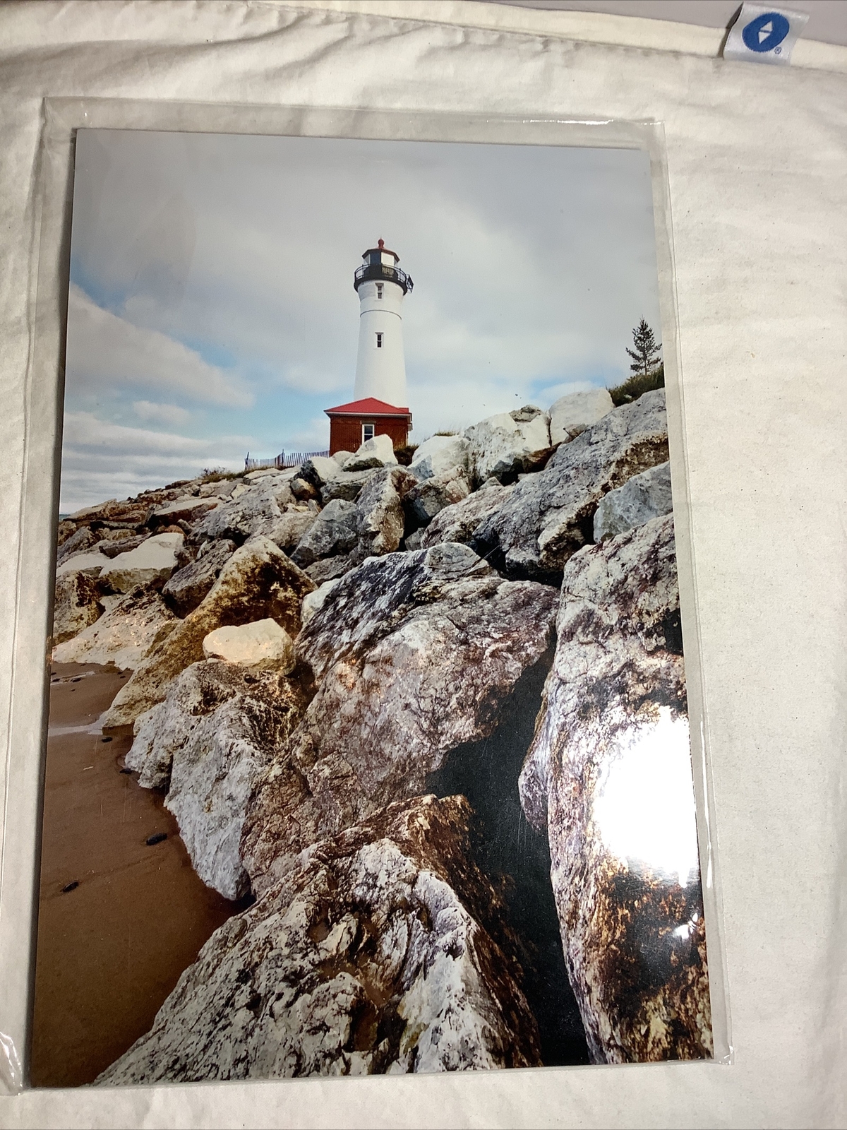 Munising Michigan CRISP POINT Lighthouse 8X12 Hardboard Photo By Ray Baker~New