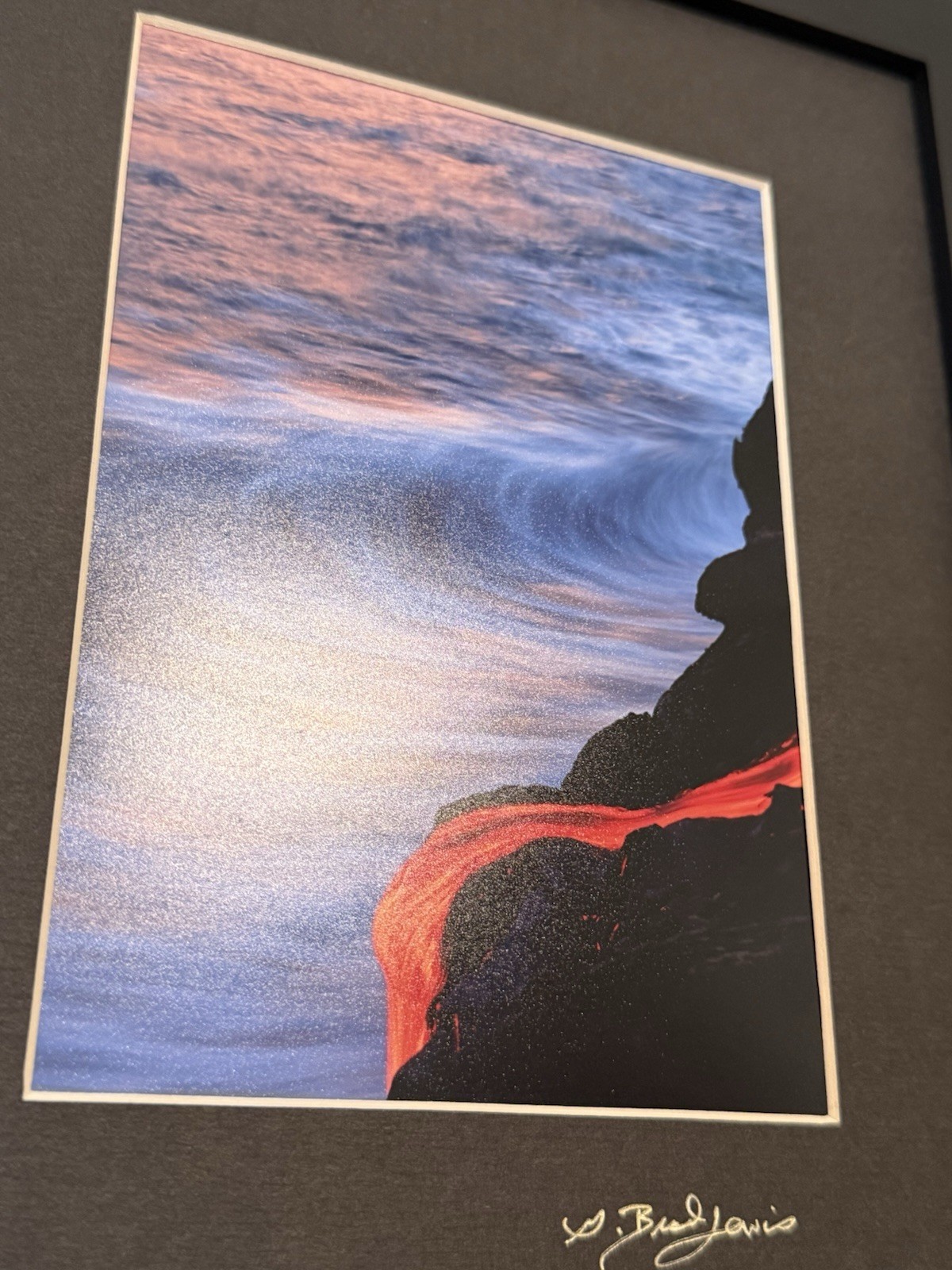 G Brad Lewis Signed Lava Ocean Photo “Endless Balance” Kilauea Volcano 5×7 in