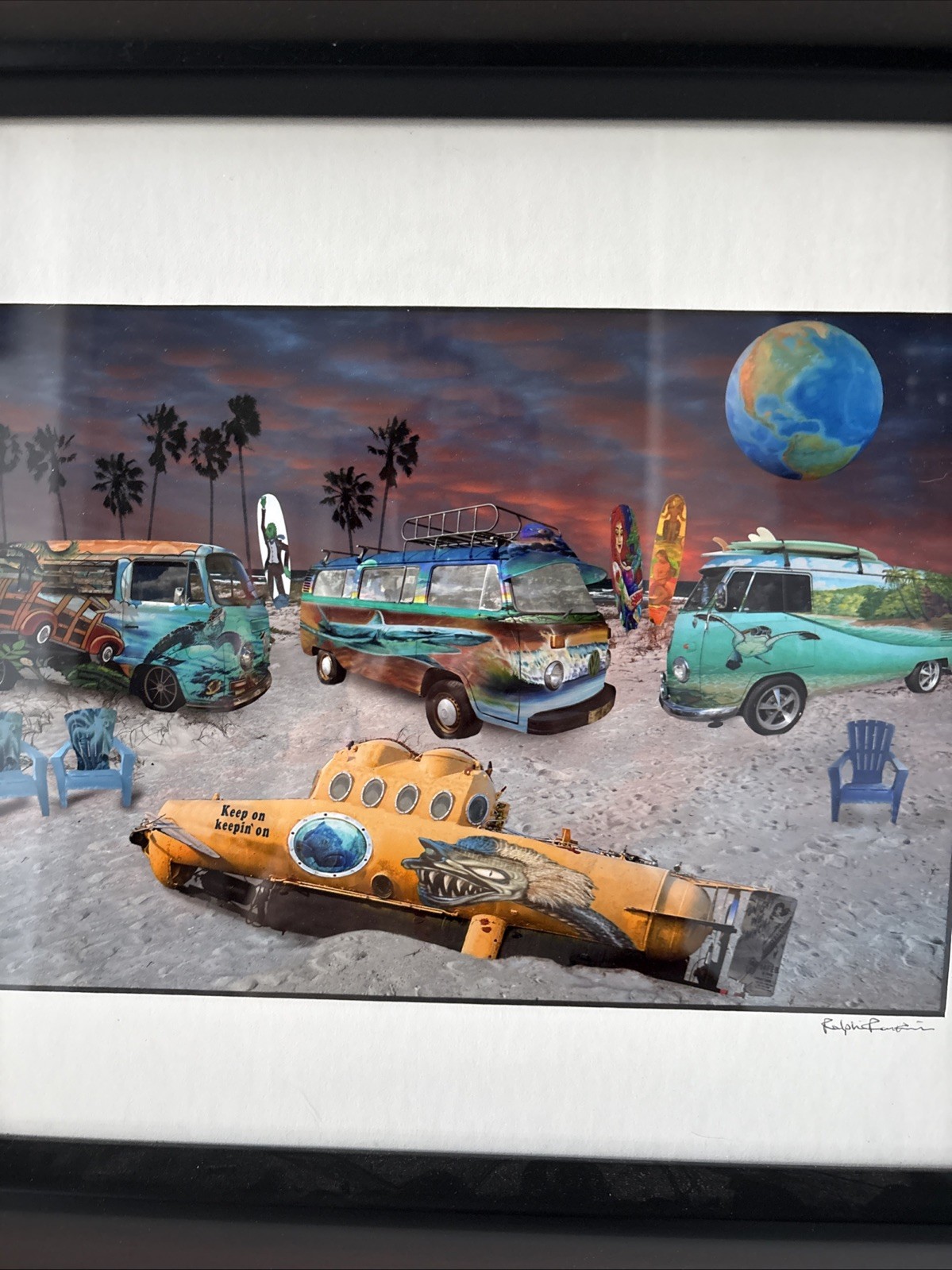 Ralph Rankin VW’s Vans Submarine Keep On Keepin’ On Signed 20” x 16” Beach Scene