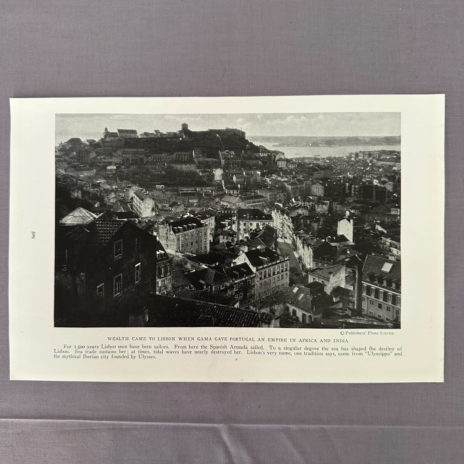 1927 Lisbon Portugal Cityscape Panoramic Photograph Vintage Wall Art Travel